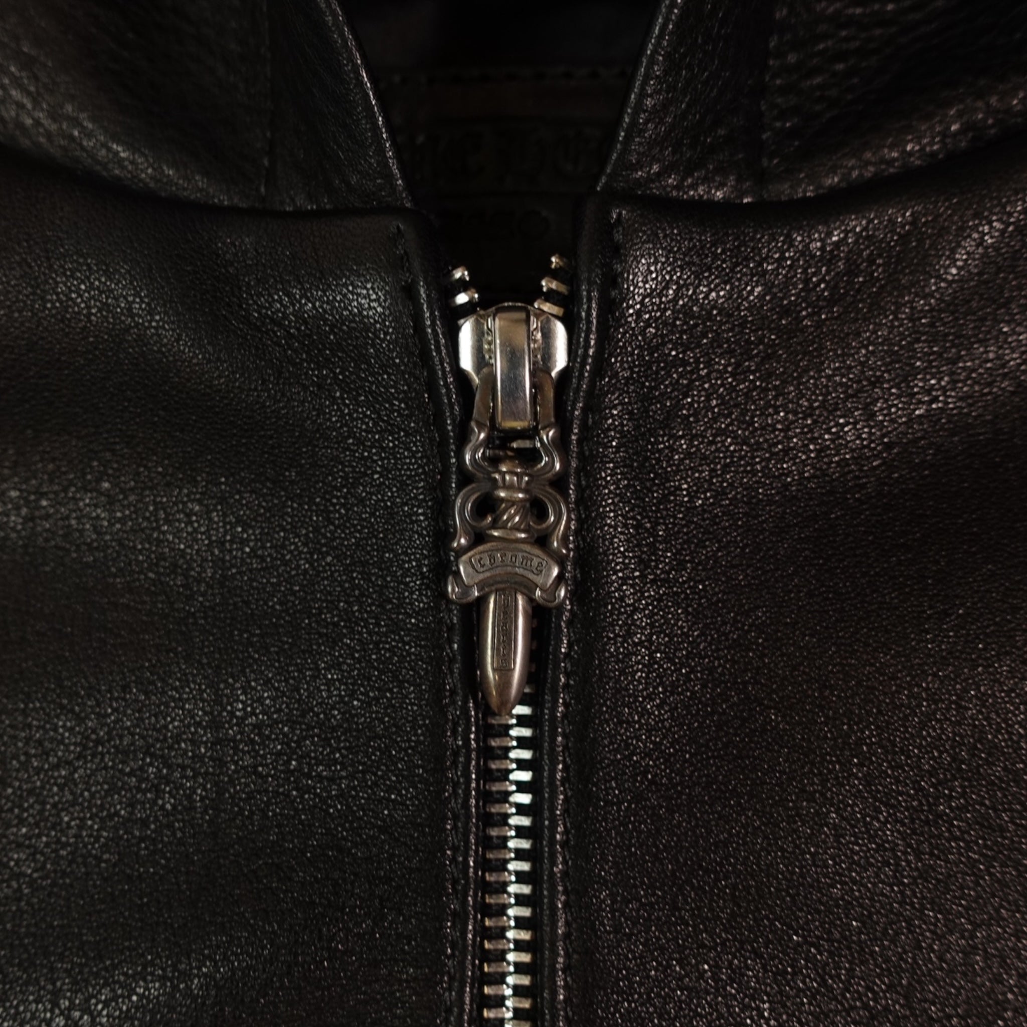 Chrome Hearts Leather Zip Up Hoodie in Black
