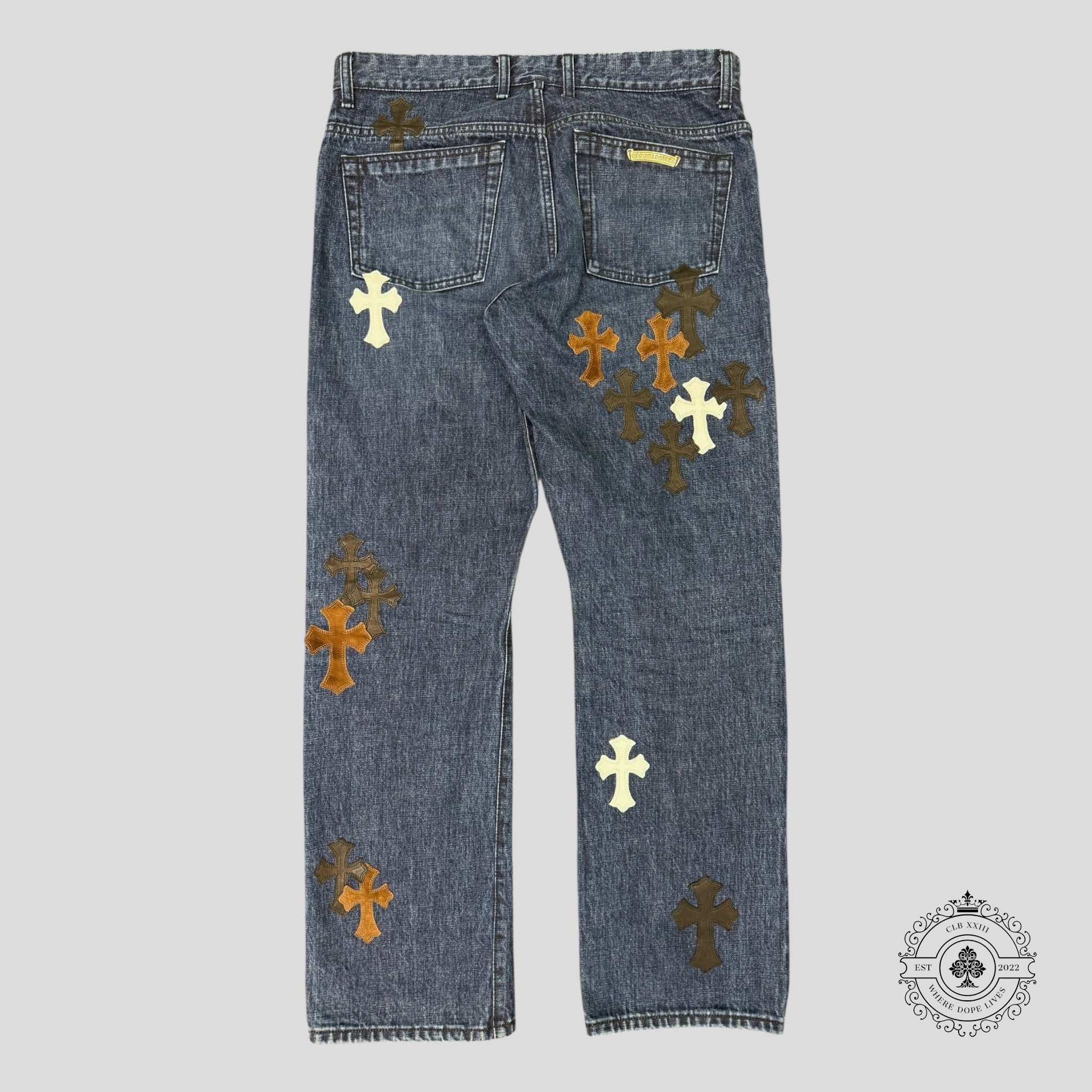 Chrome Hearts Fleur Knee Cross Patch Jeans
