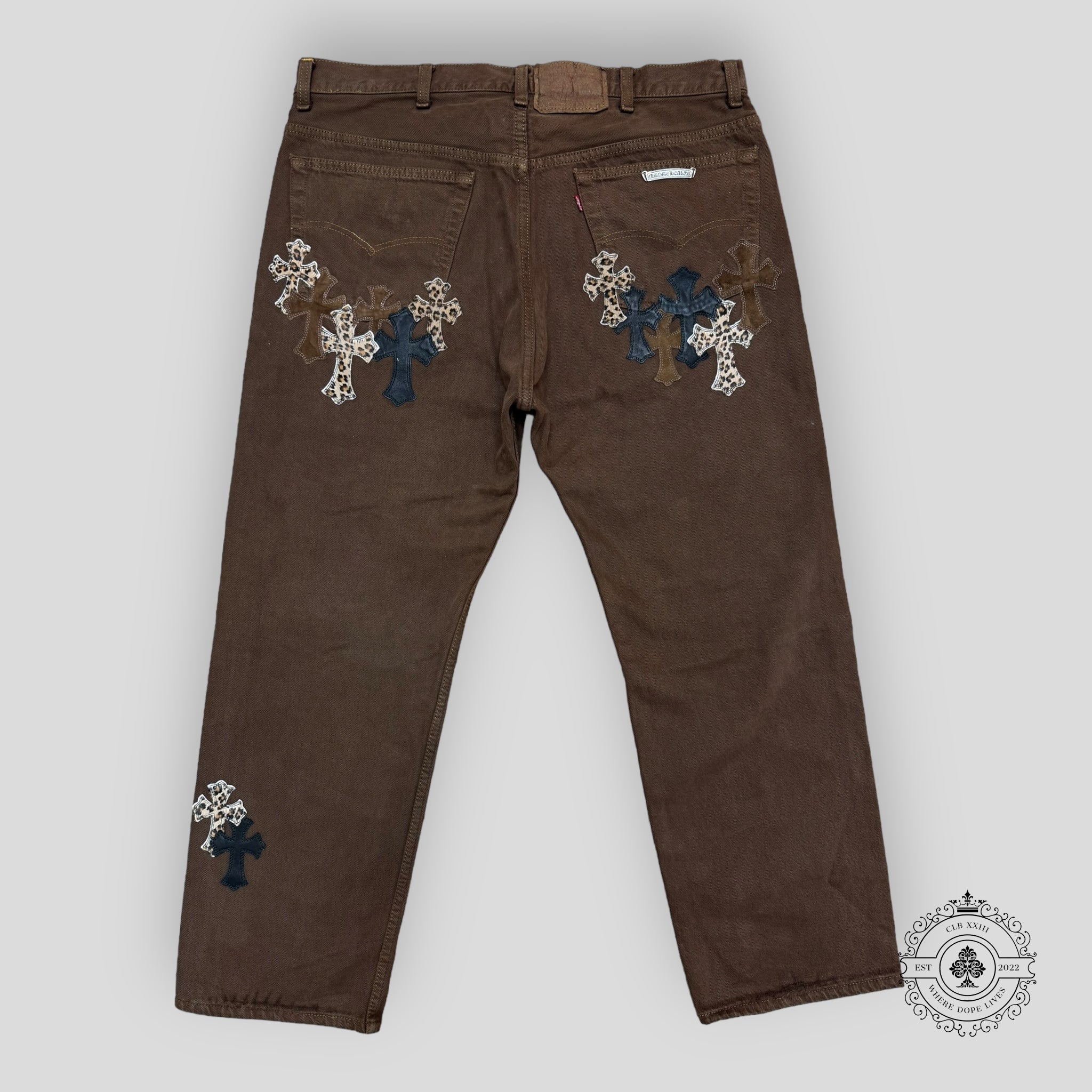 Chrome Hearts Brown Leopard Cross Patch Jeans