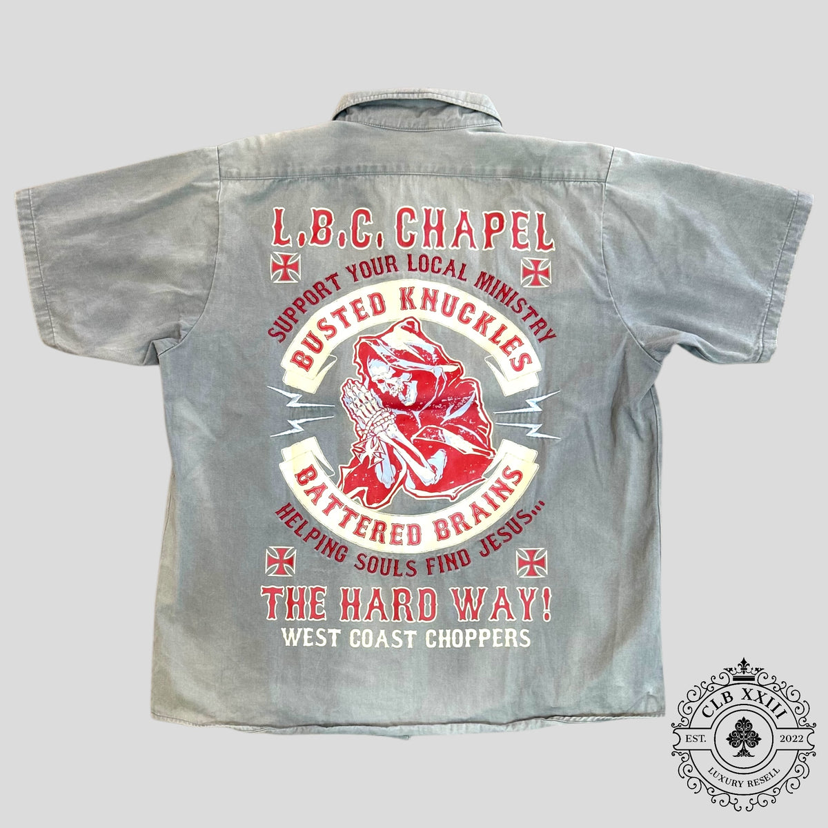 West Coast Choppers 666 Button Up Tee in Grey