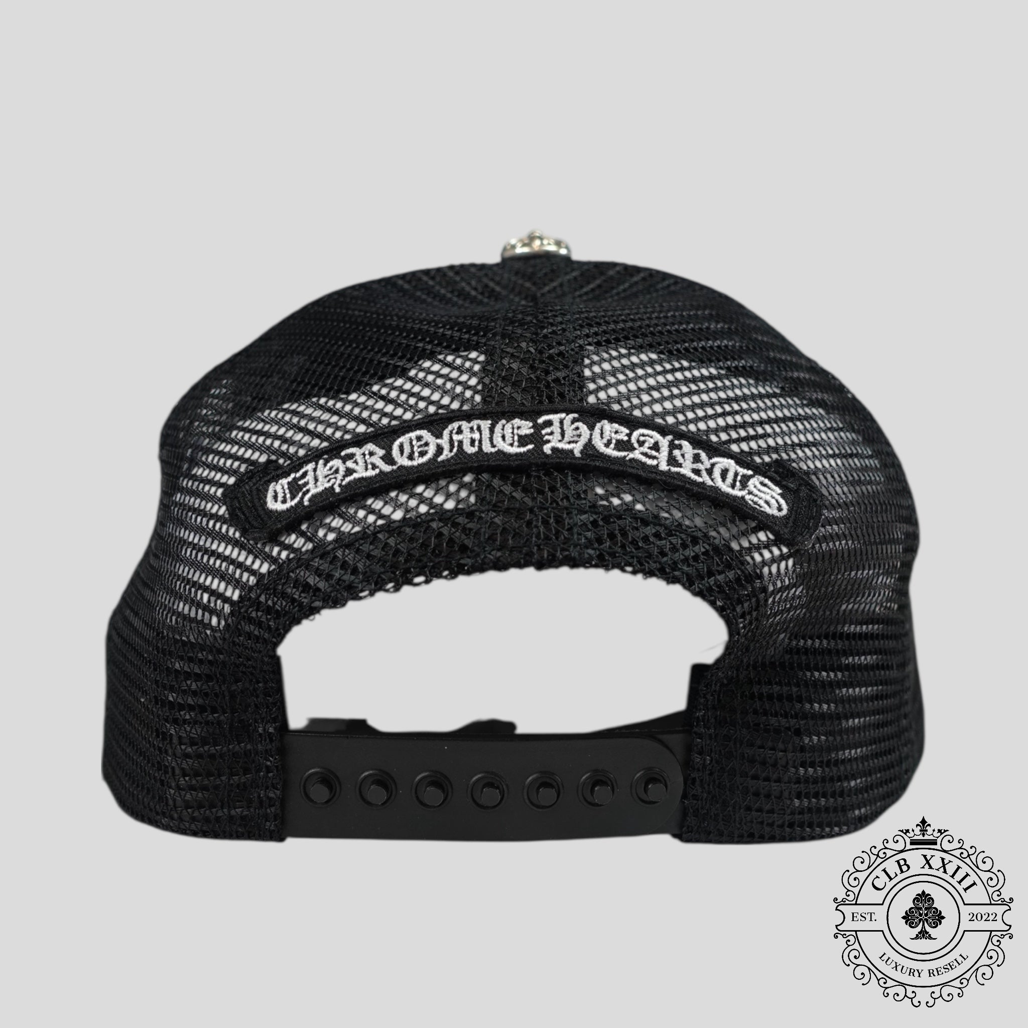 Chrome Hearts Leather Triple Cross Trucker Hat in Black/Camo