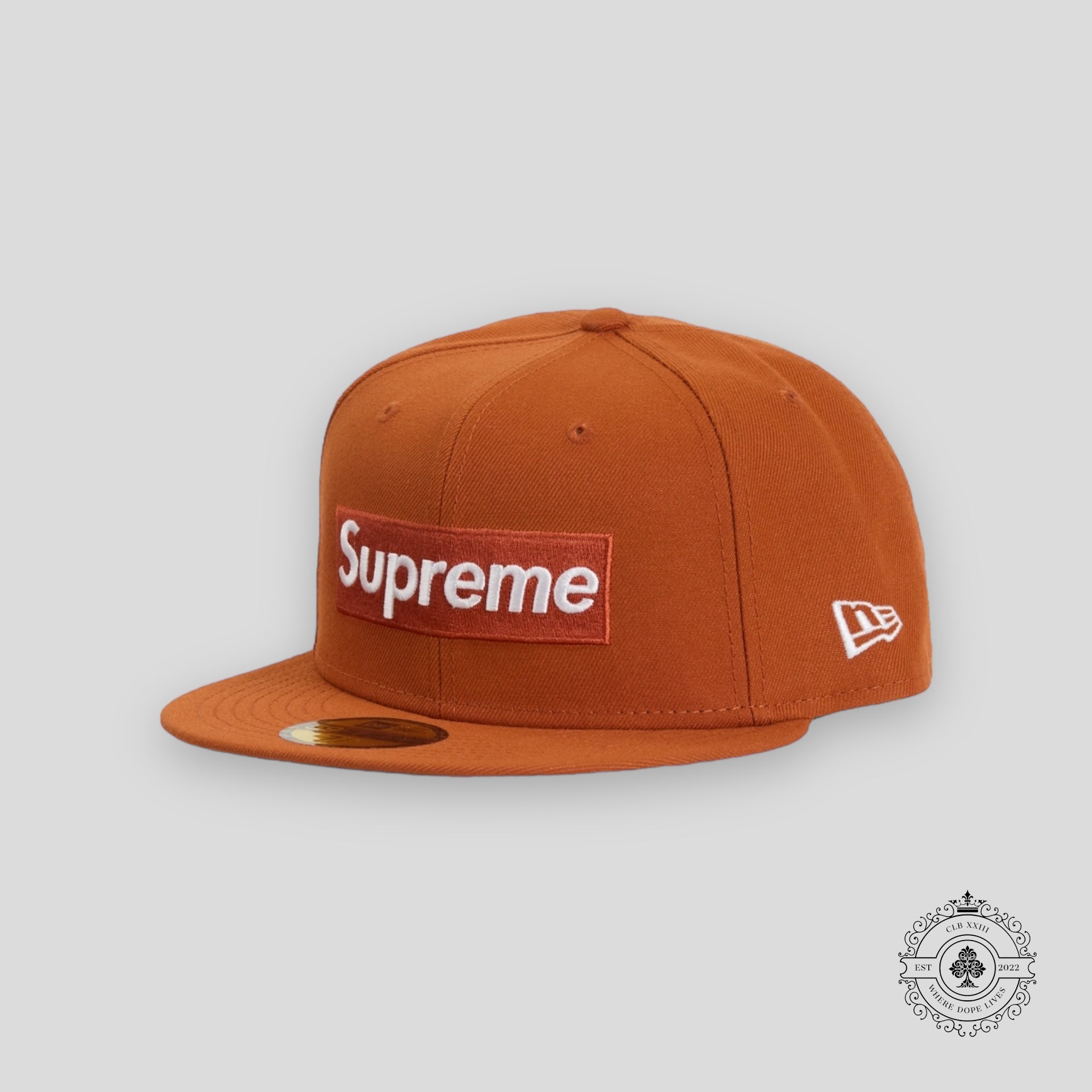 Supreme MLB Teams Detroit Box Logo New Era Fitted Cap in Burnt Orange