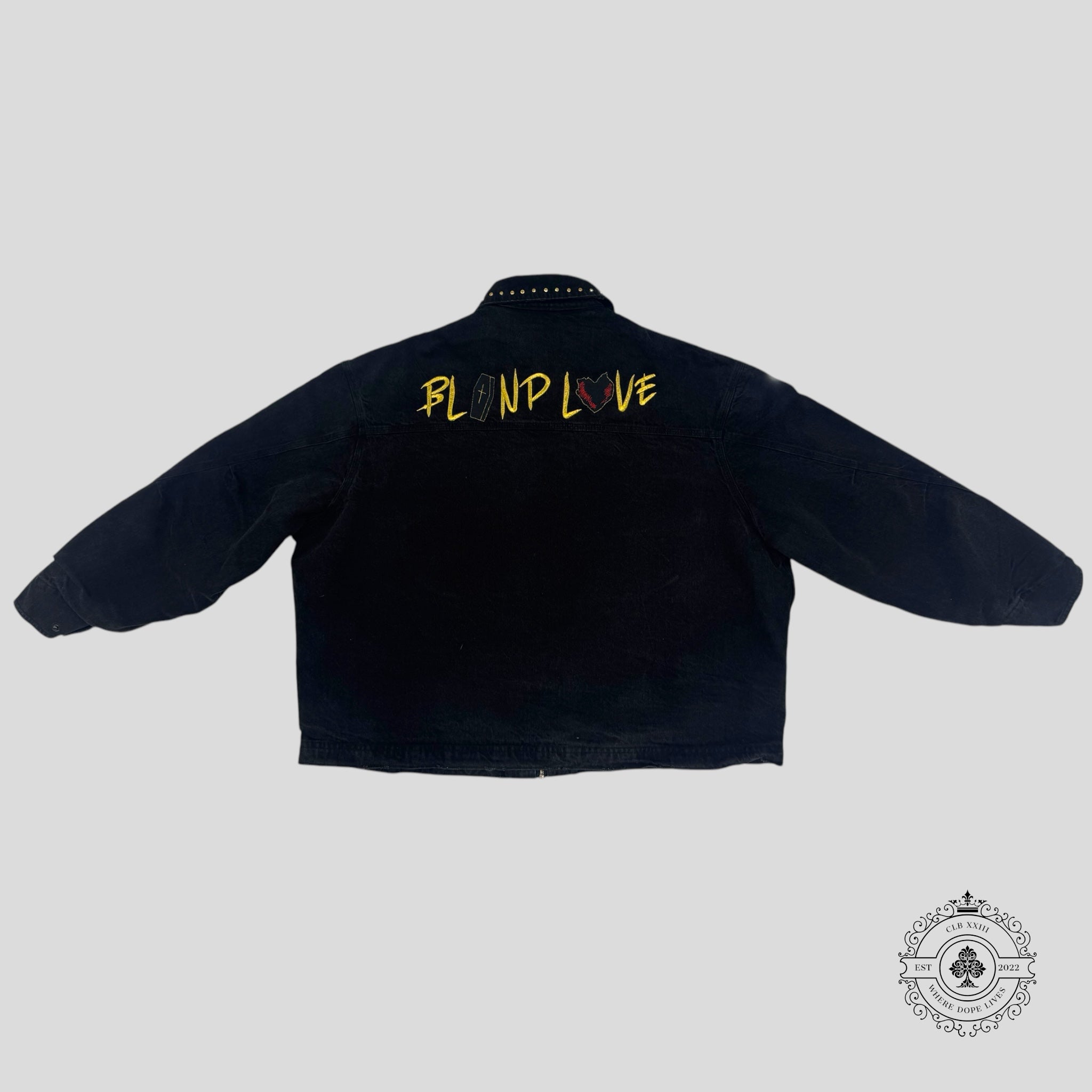 Blind Love Studded Embroidery Mary Trucker Jacket in Black