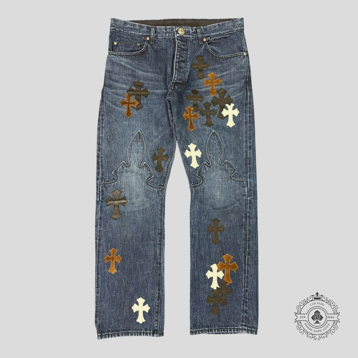 Chrome Hearts Fleur Knee Cross Patch Jeans