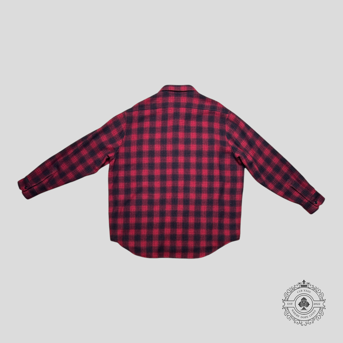 Celine Heavy Wool Flannel Oversized Shirt in Red/Black
