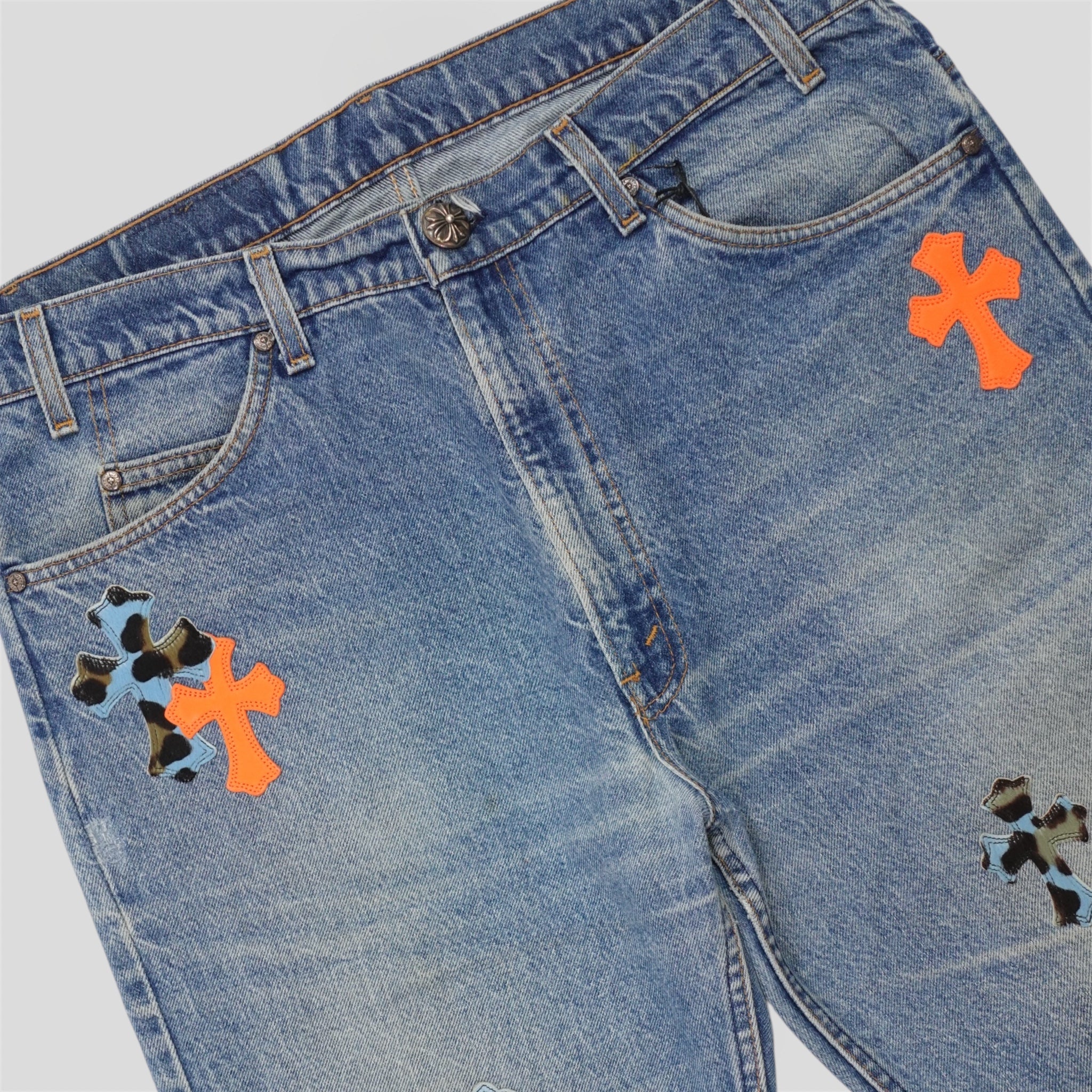 Chrome Hearts St Barth Jeans in Orange / Blue