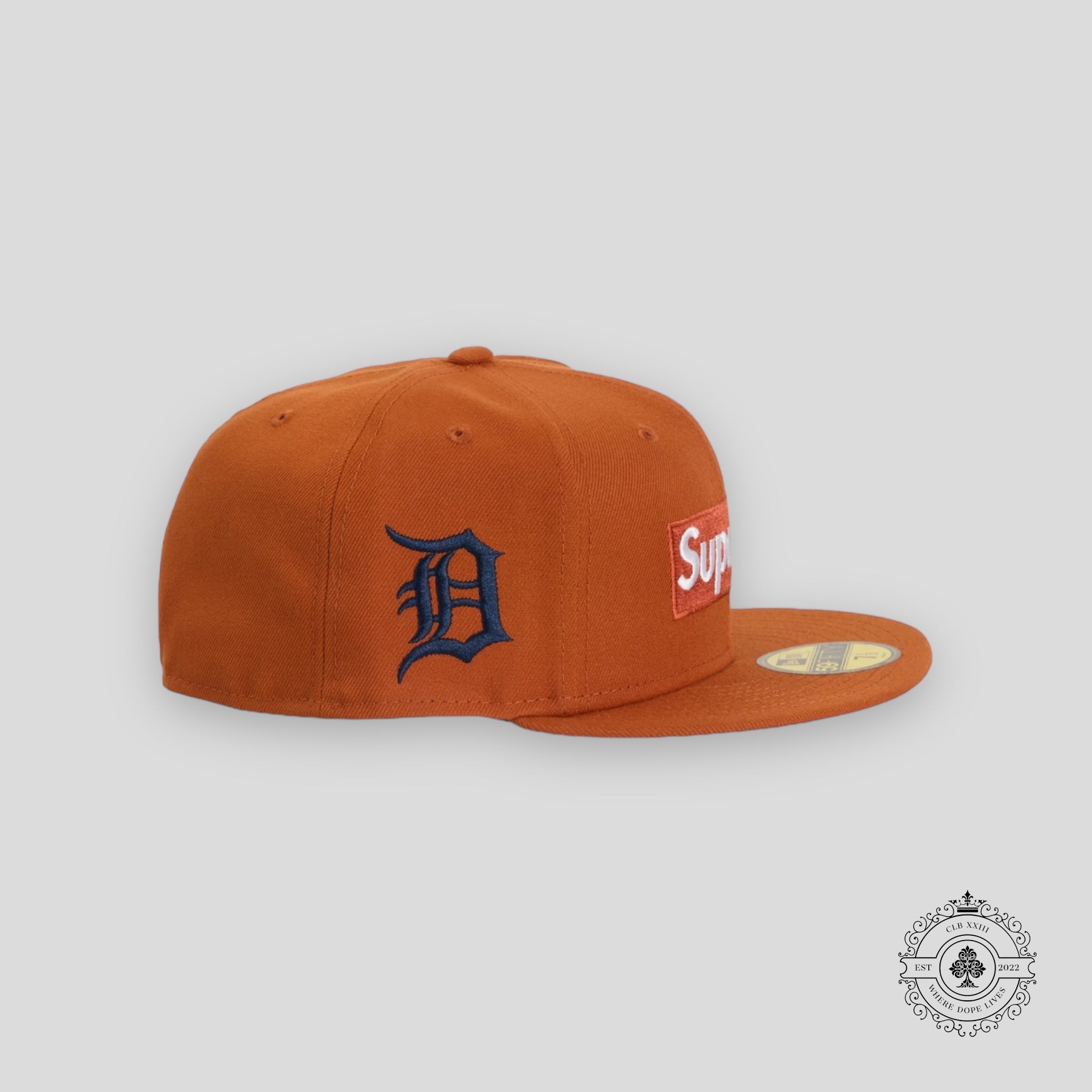 Supreme MLB Teams Detroit Box Logo New Era Fitted Cap in Burnt Orange