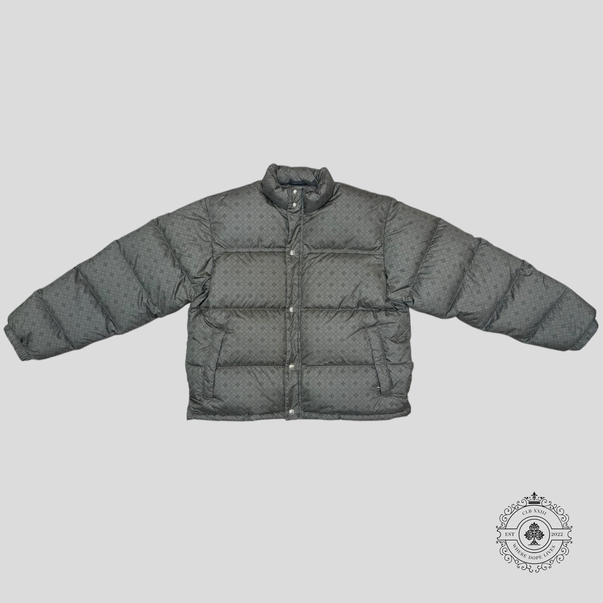 Chrome Heart Plus Pattern Puffer Jacket in Olive Green