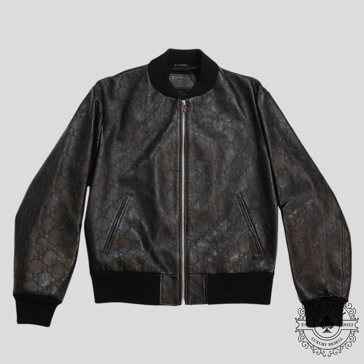 Gucci GG Leather Bomber Jacket in Black