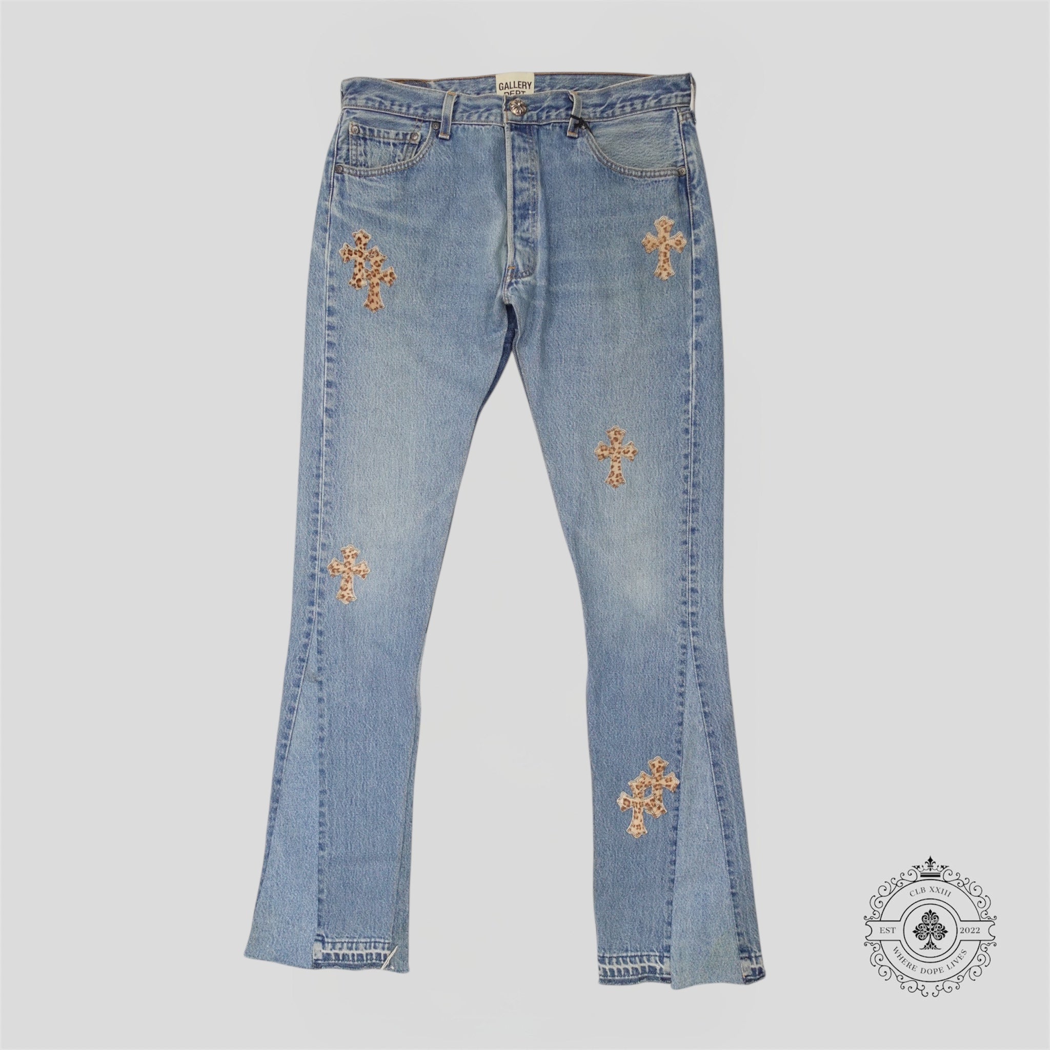 Chrome Hearts X Gallery Dept. Leopard Cross Patch Jeans