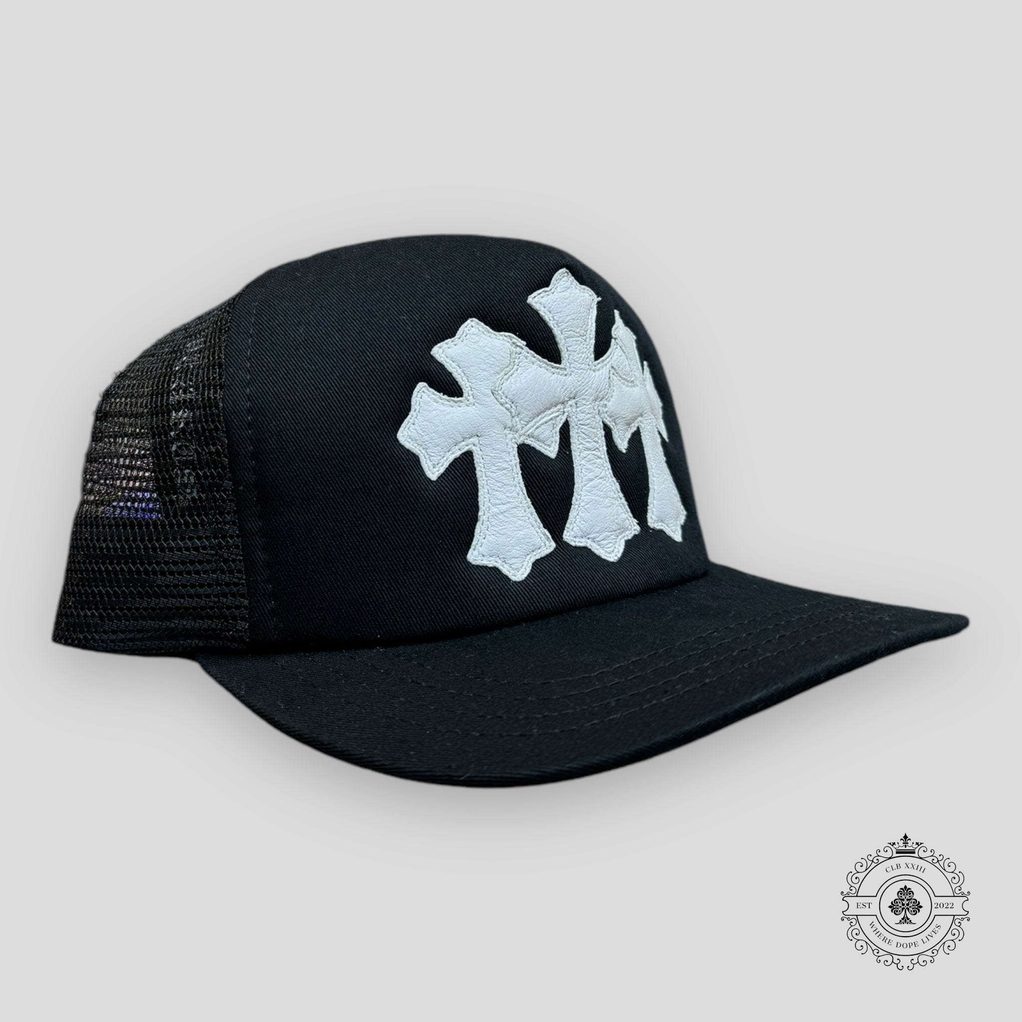 Chrome Hearts Triple Cross Trucker Hat in Black / White