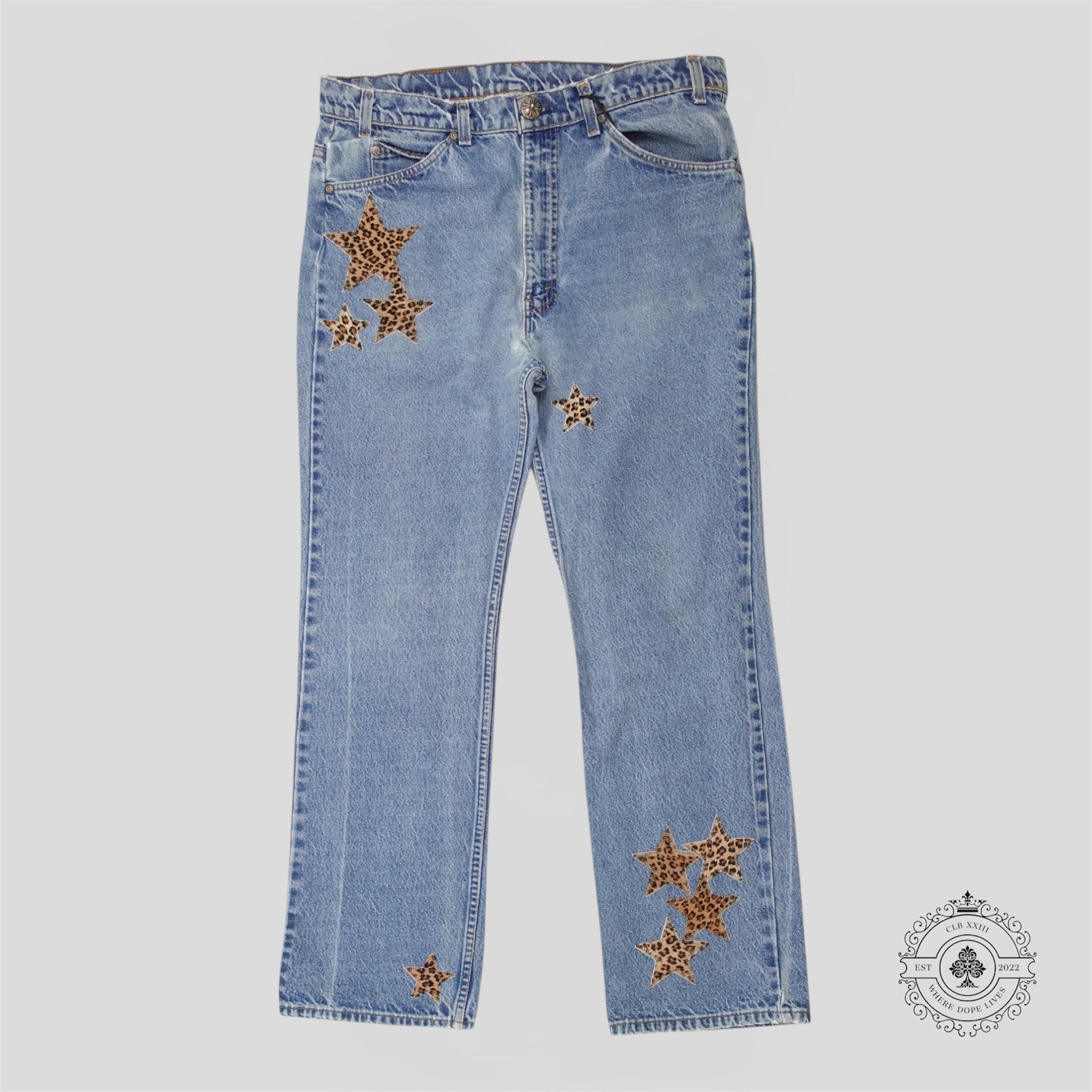 Chrome Hearts Levi Star Patch Jeans in Indigo / Leopard