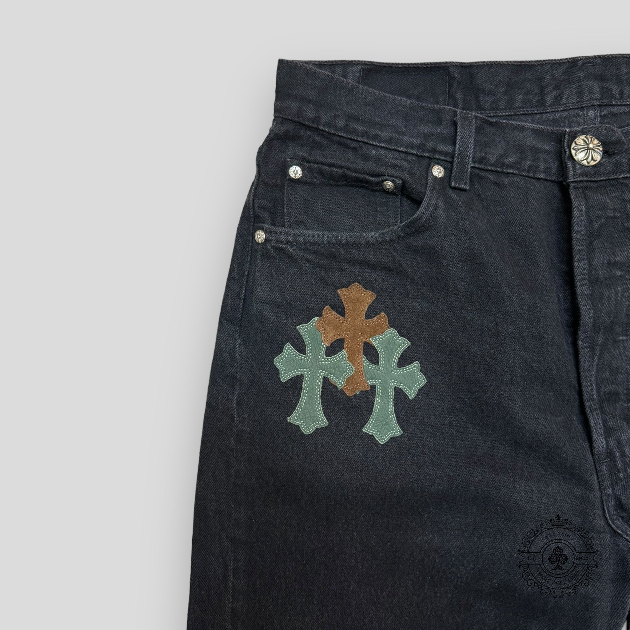 Chrome Hearts Green / Brown Cross Patch Jeans