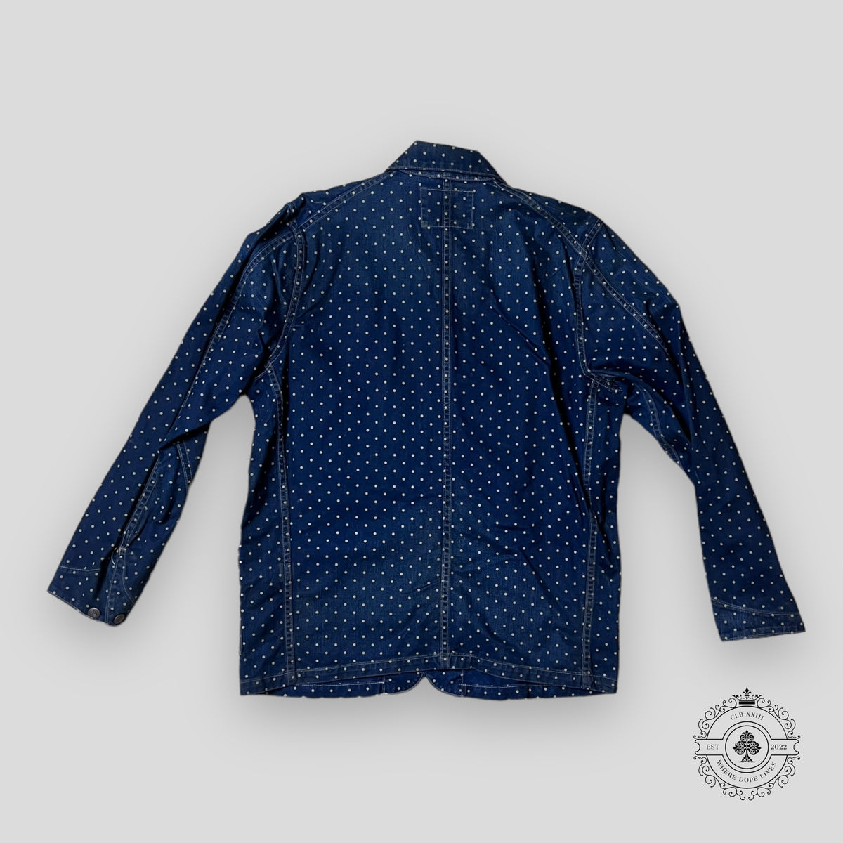 RRL Polka Dot Button Up Denim Railroad Jacket in Blue/Brown