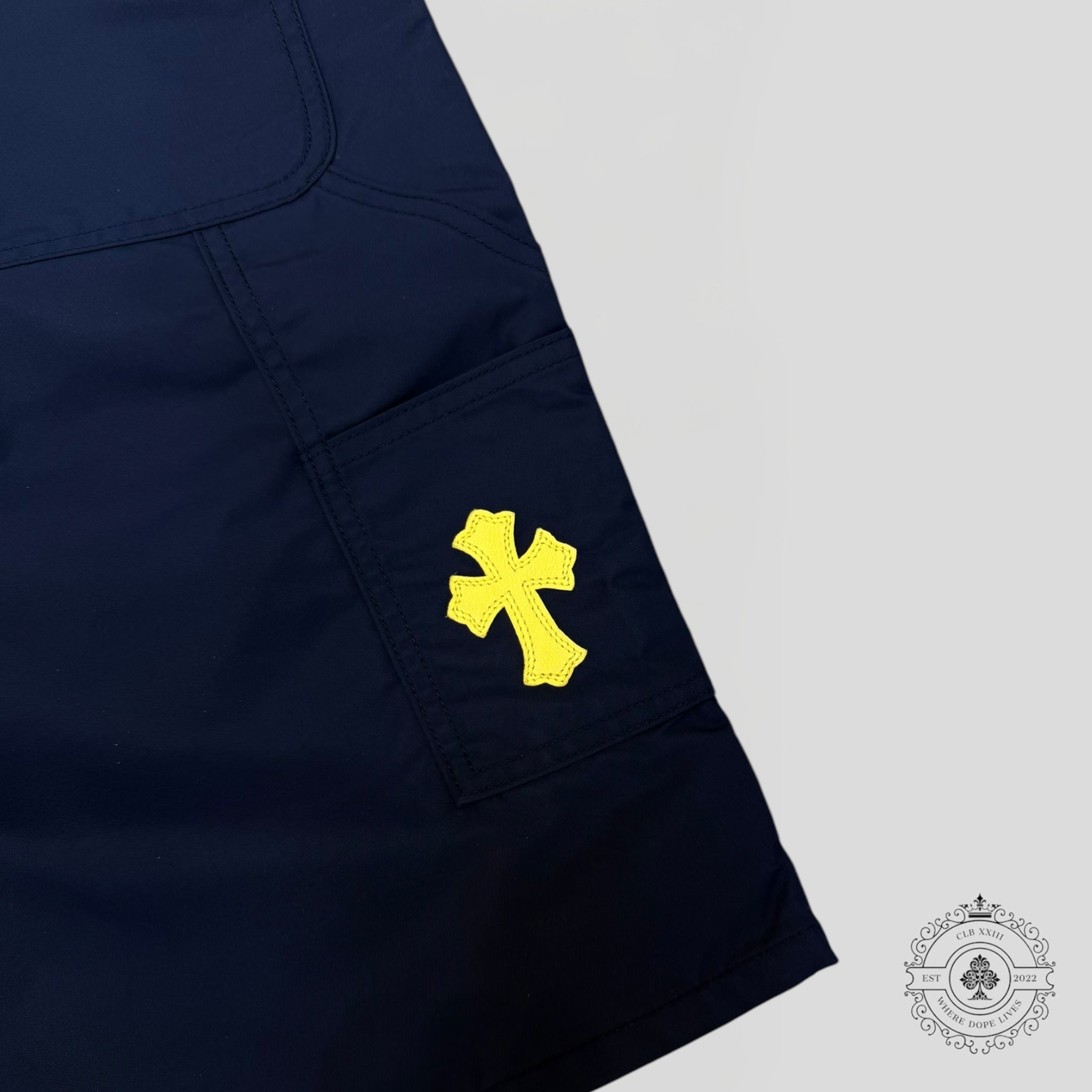 Chrome Hearts Nylon Leather Knee Shorts in Navy