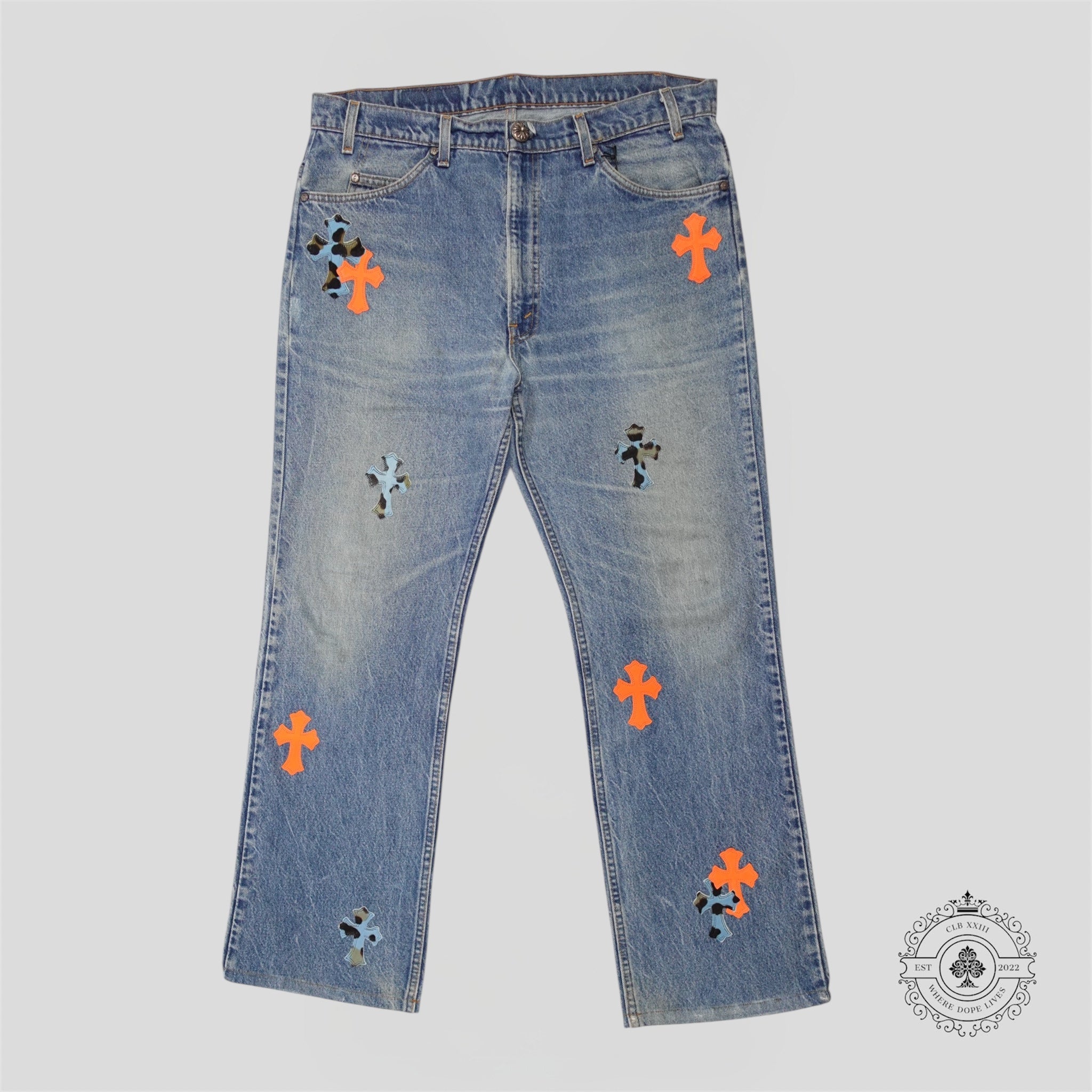 Chrome Hearts St Barth Jeans in Orange / Blue
