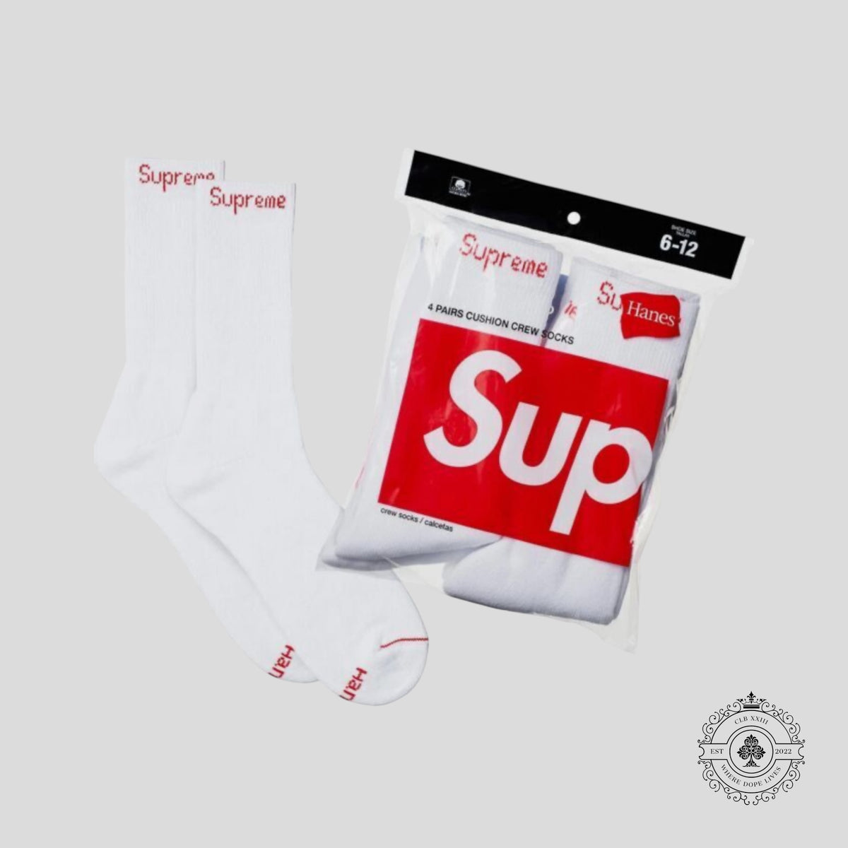 Supreme Hanes Crew Socks in White -1 Pair