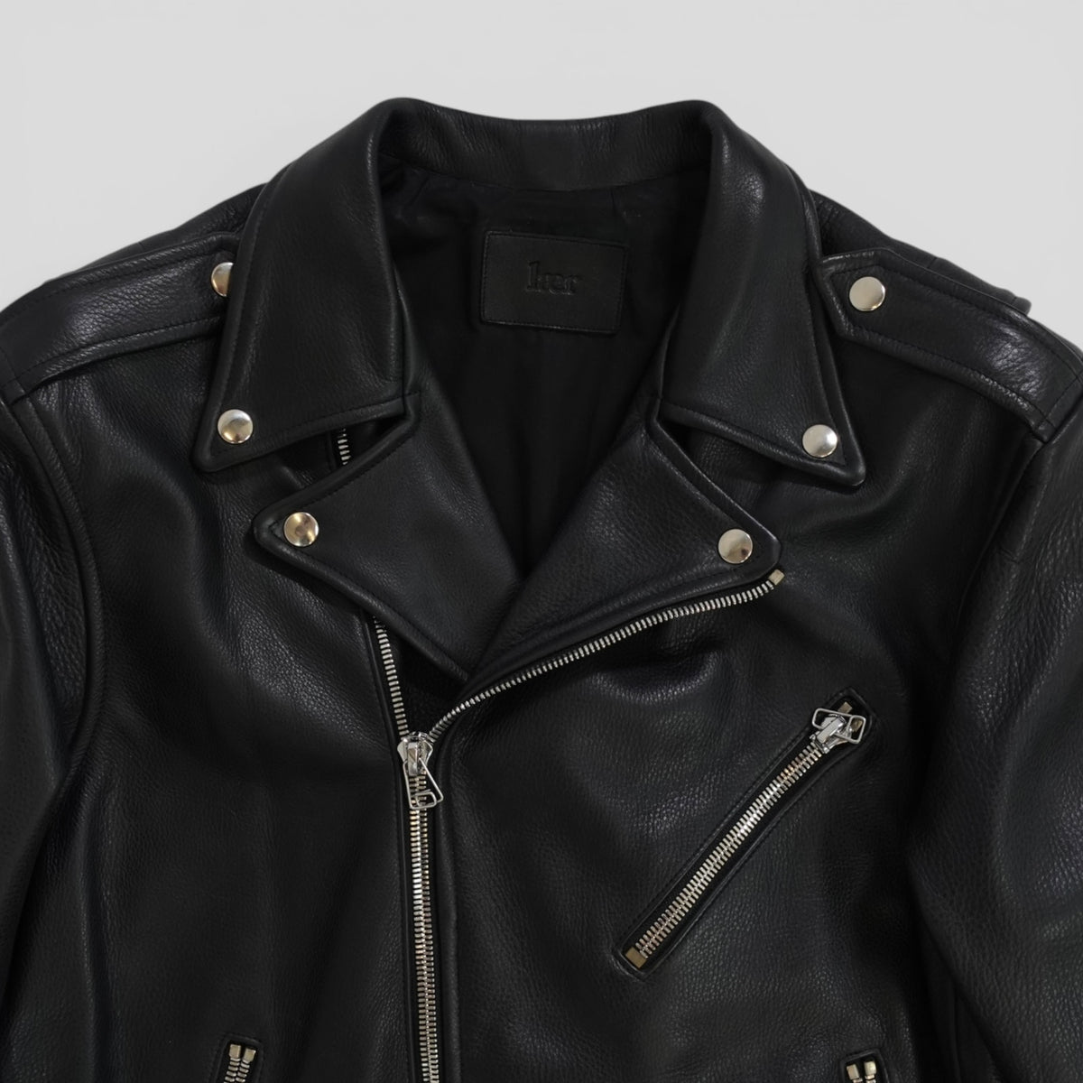 Laer Leather Biker Jacket in Black