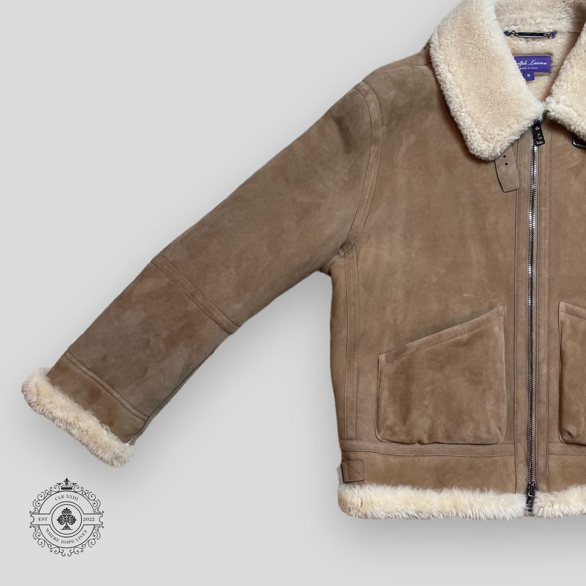 Ralph Lauren Purple Label Zip Up Shearling Coat in Brown