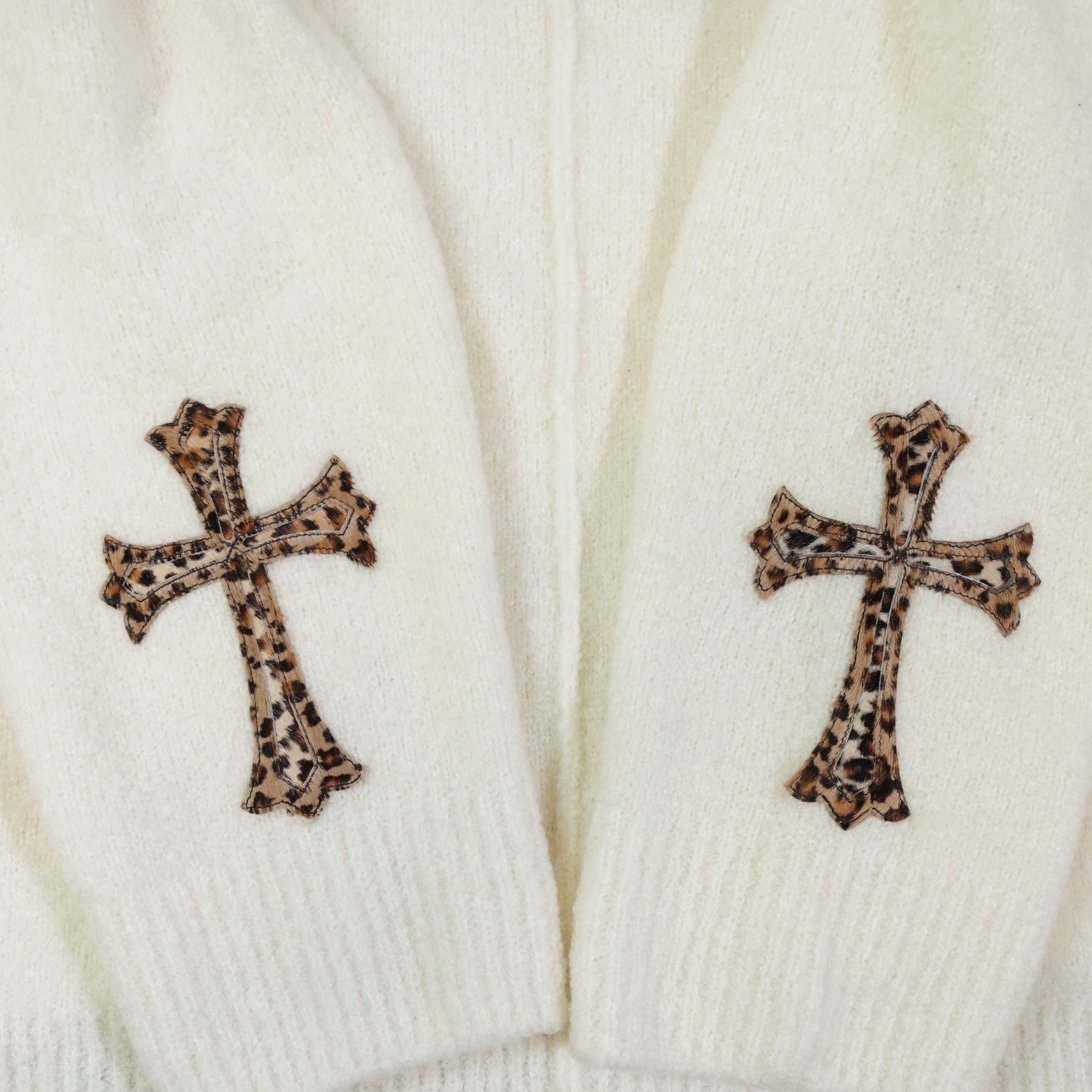 Chrome Hearts Leopard Cross Patch Cashmere Sweater in Cream
