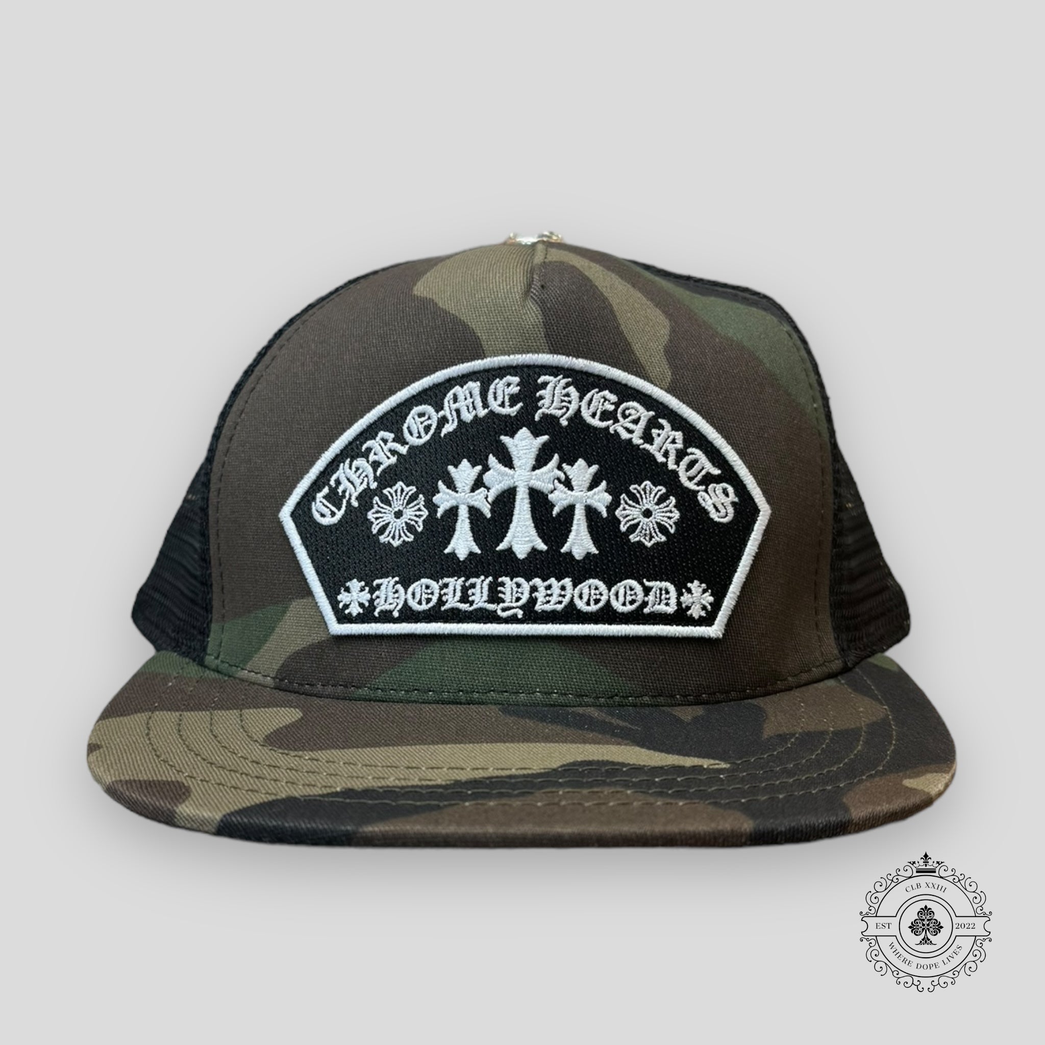 Chrome Hearts Hollywood Patch Trucker Hat in Camo