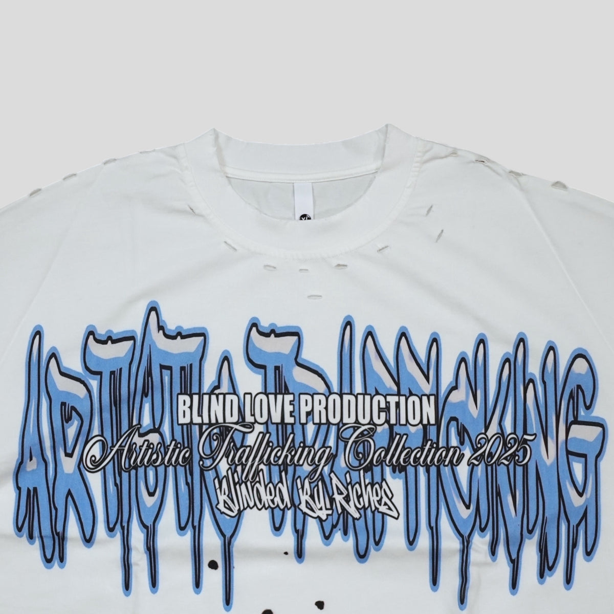 Blind Love Artistic Trafficking T-Shirt in White/Blue