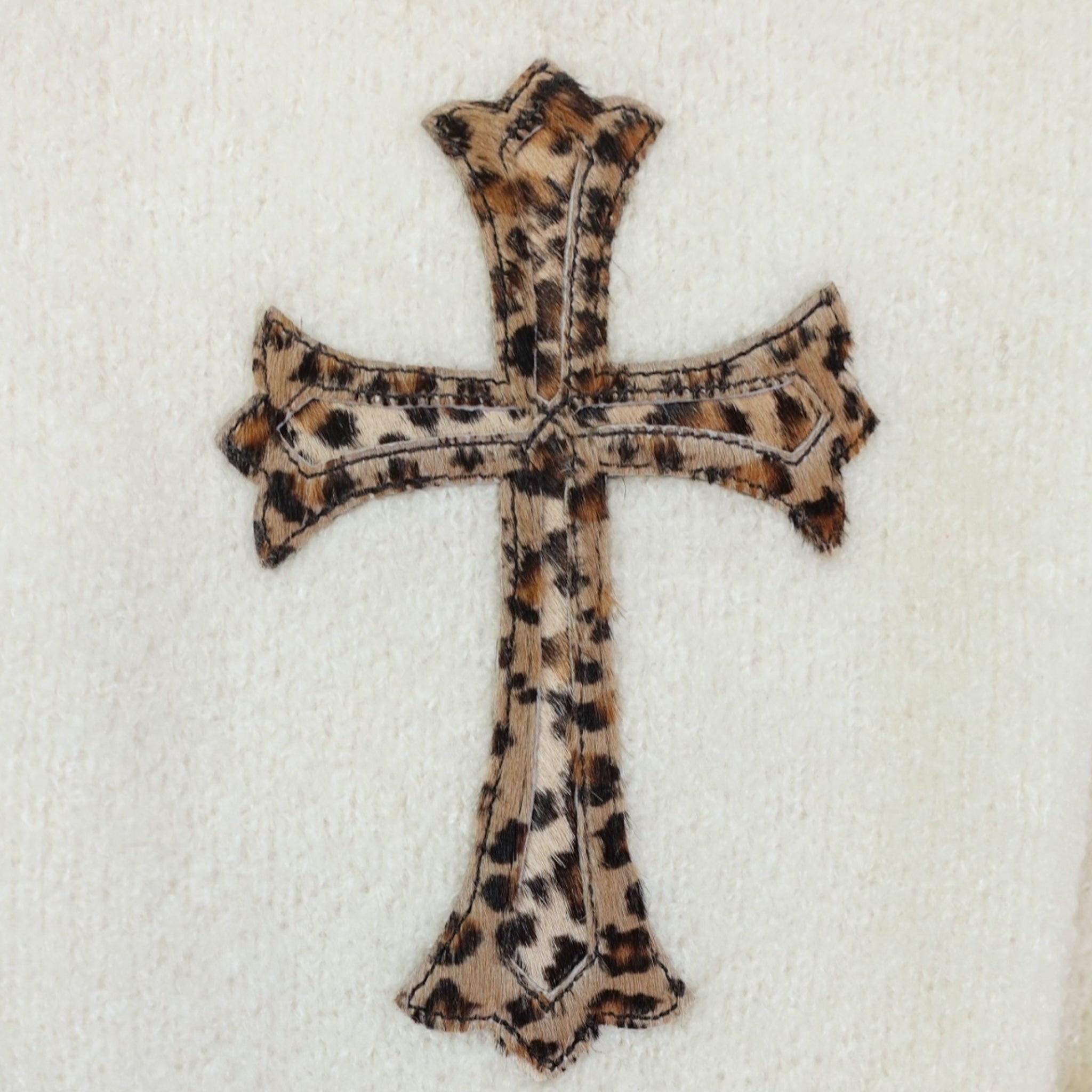 Chrome Hearts Leopard Cross Patch Cashmere Sweater in Cream