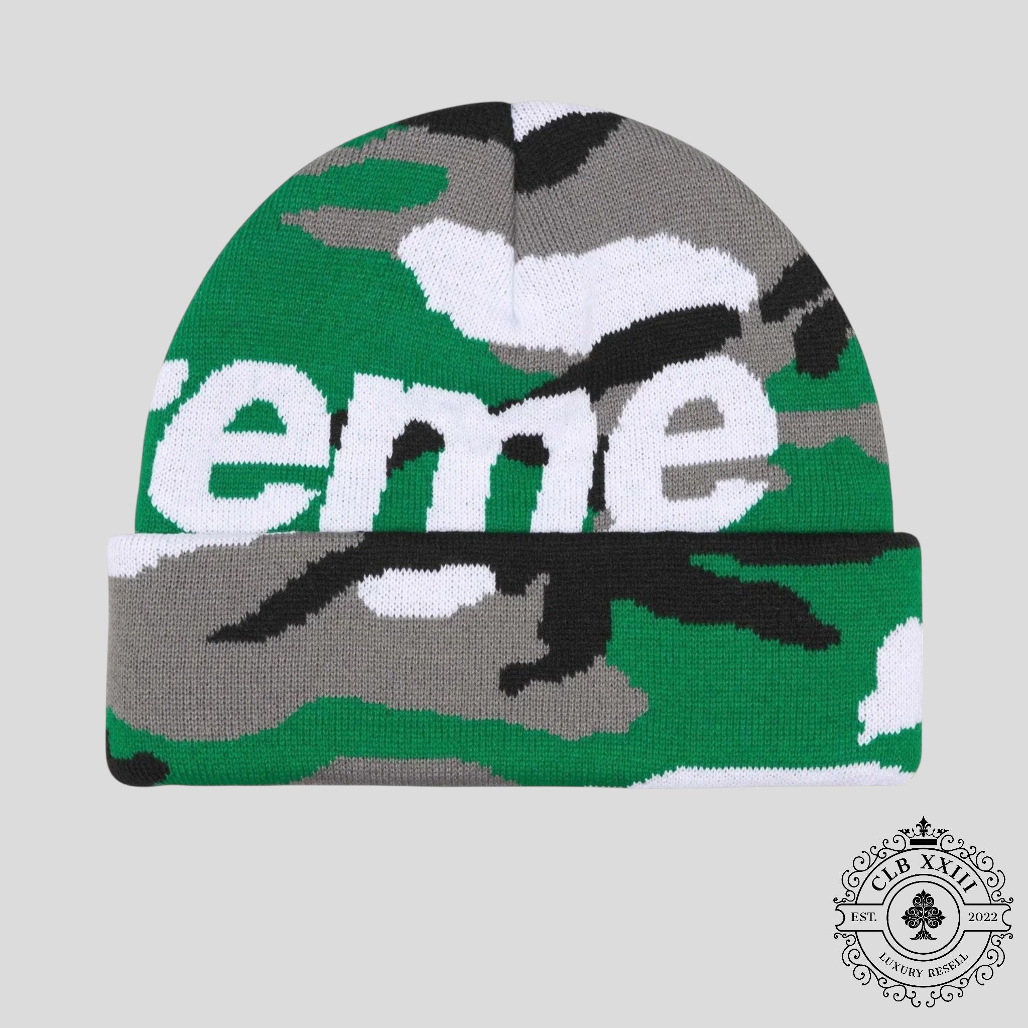 Supreme Camo Big Logo Beanie Green Camo