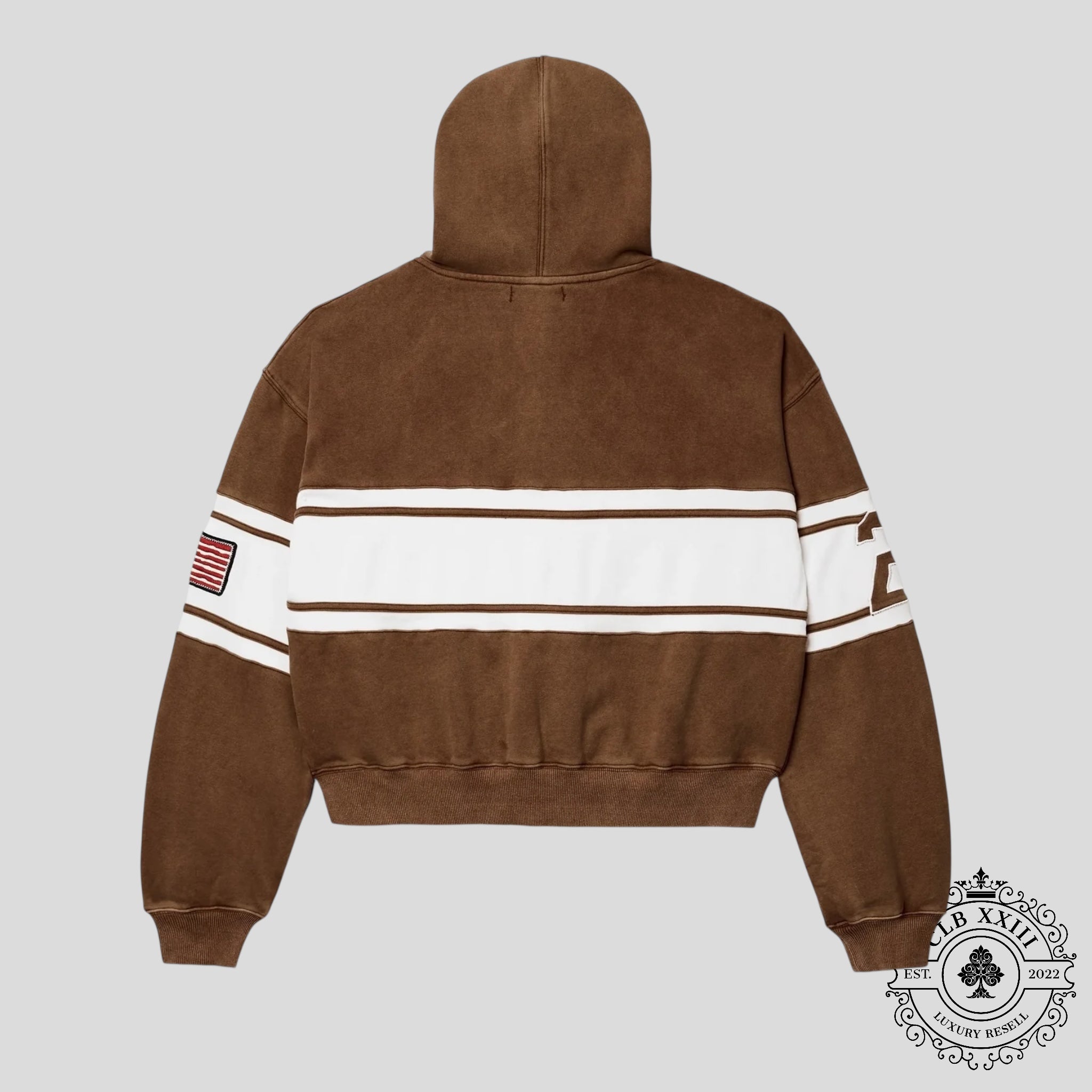 Vale Cursive Zip Up Hoodie in Brown