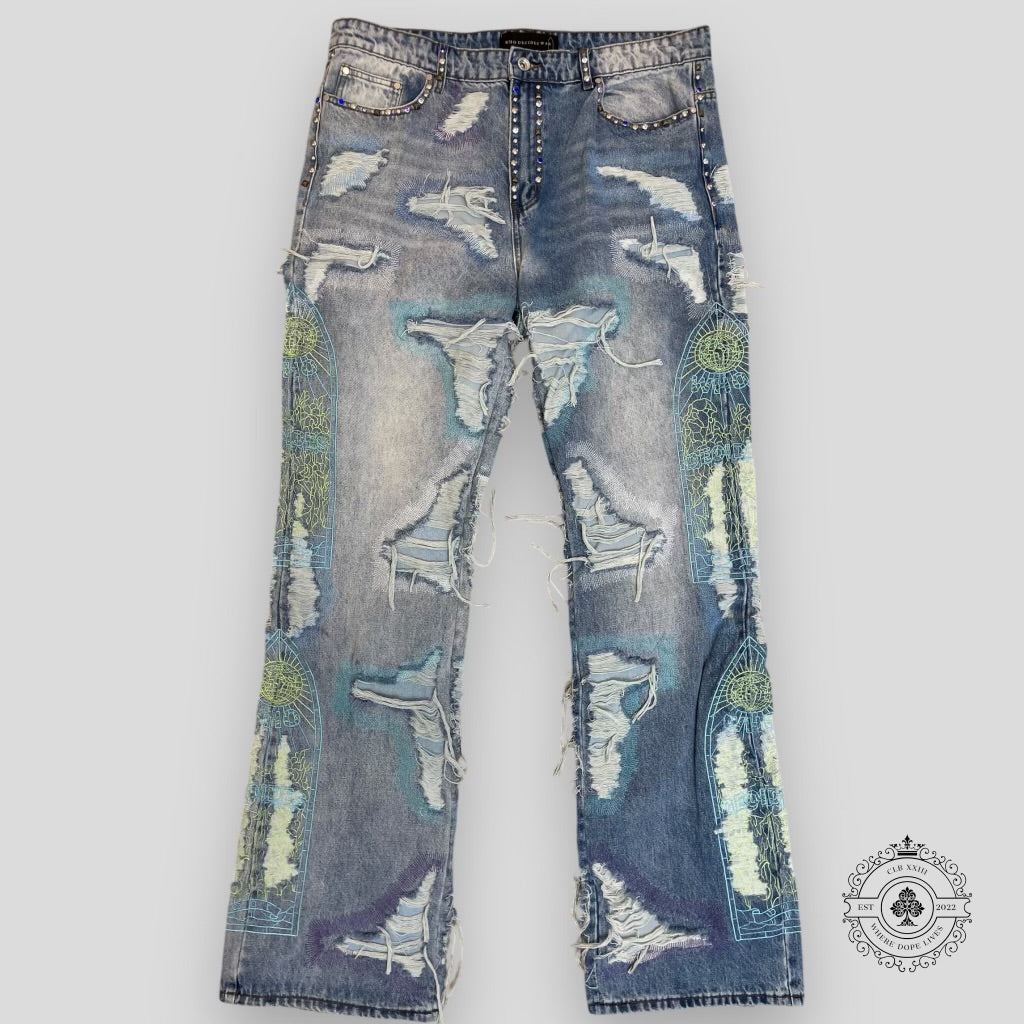 Who Decides War Stud Distressed Denim with Side Embroidery