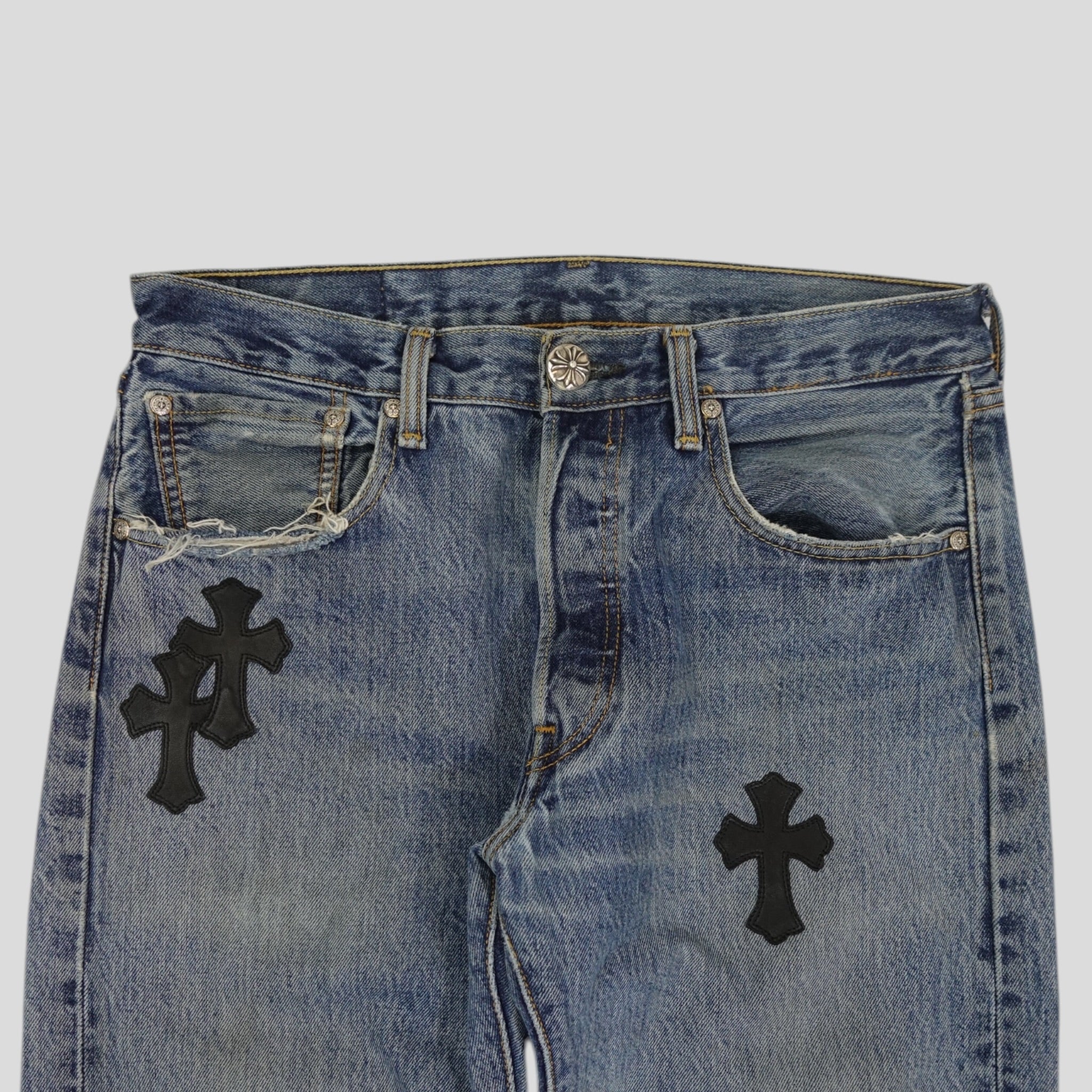 Chrome Hearts Leather Cross Patch Jeans