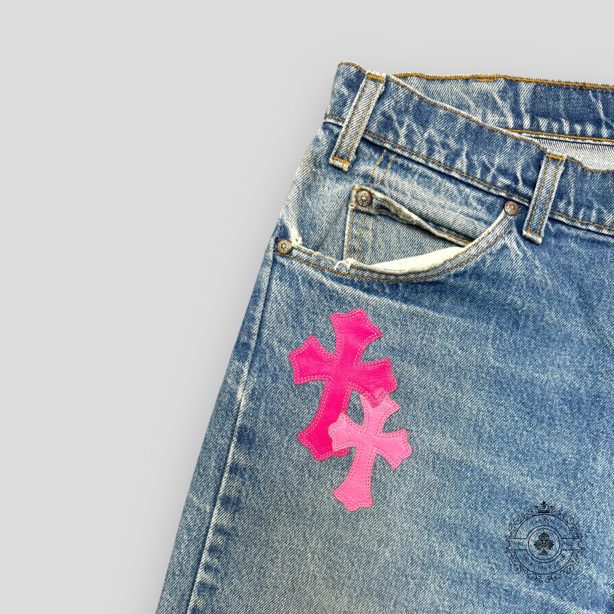 Chrome Hearts Pink Cross Patch Jeans