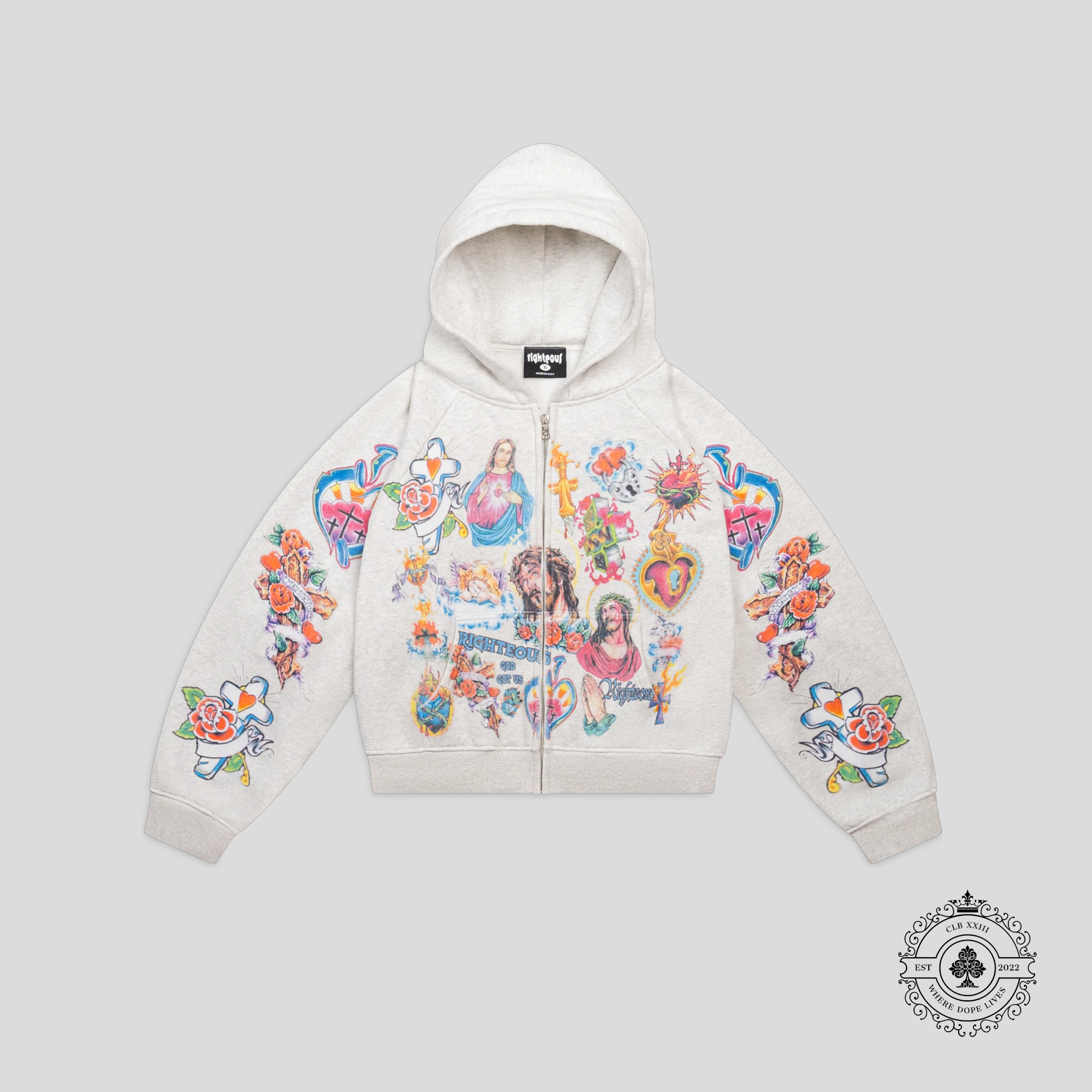 Righteous Risen King Cropped Zip Up in Grey