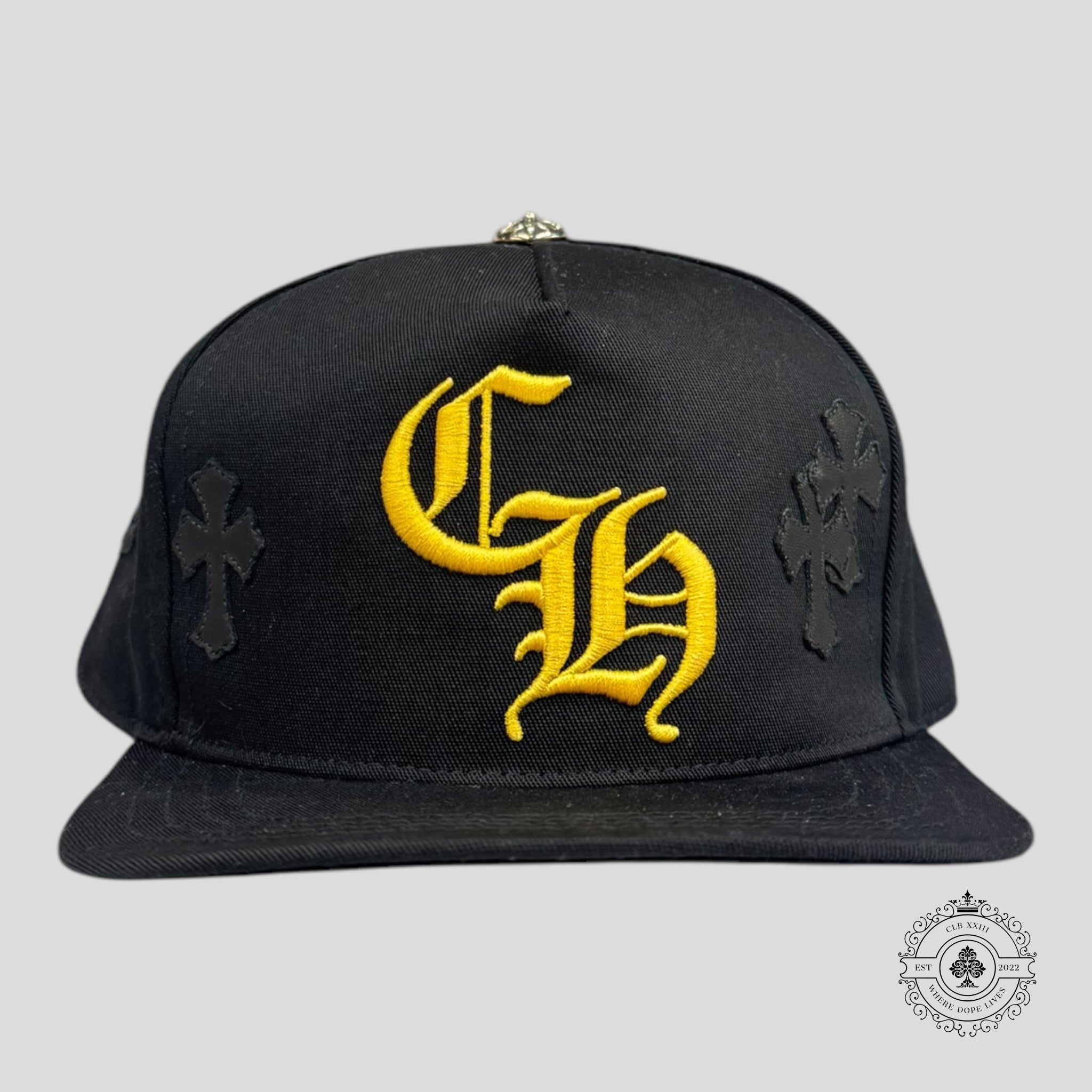 Chrome Hearts Leather Cross Patch Hat in Black / Gold