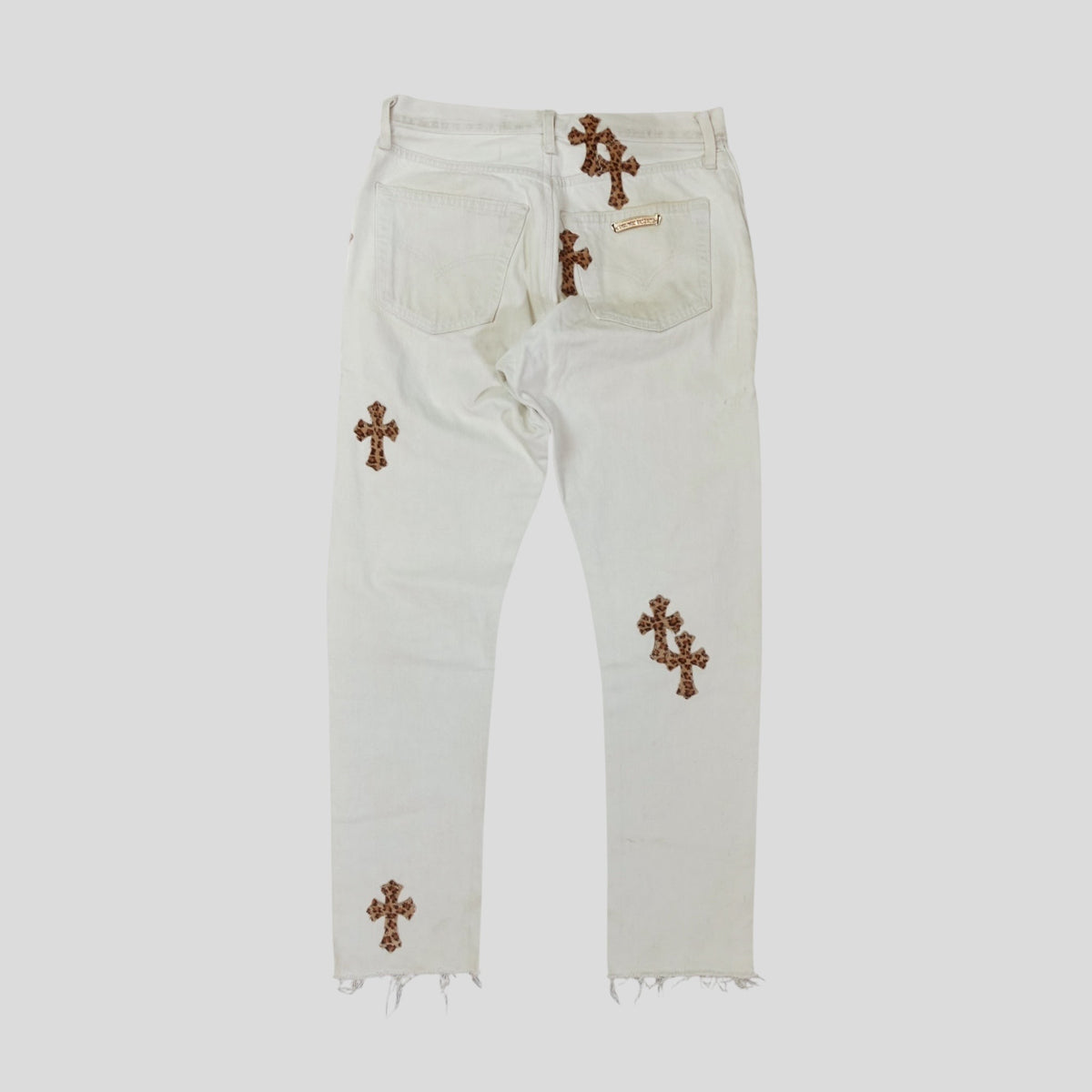 Chrome Hearts Leopard Cross Patch Jeans in White