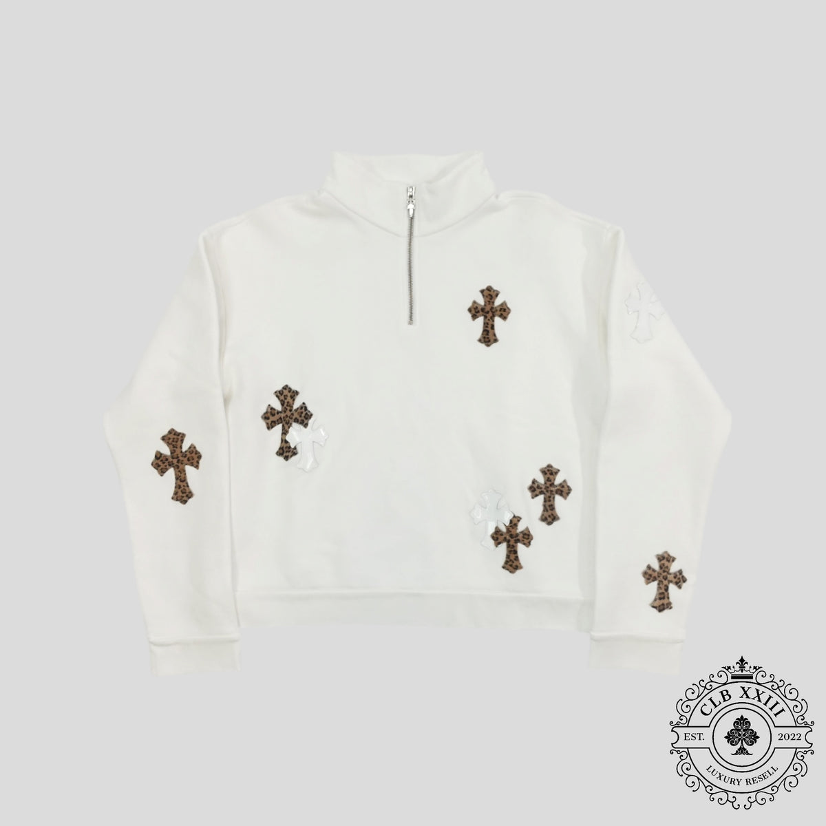 Chrome Hearts Leopard Patch Quarter Zip in White