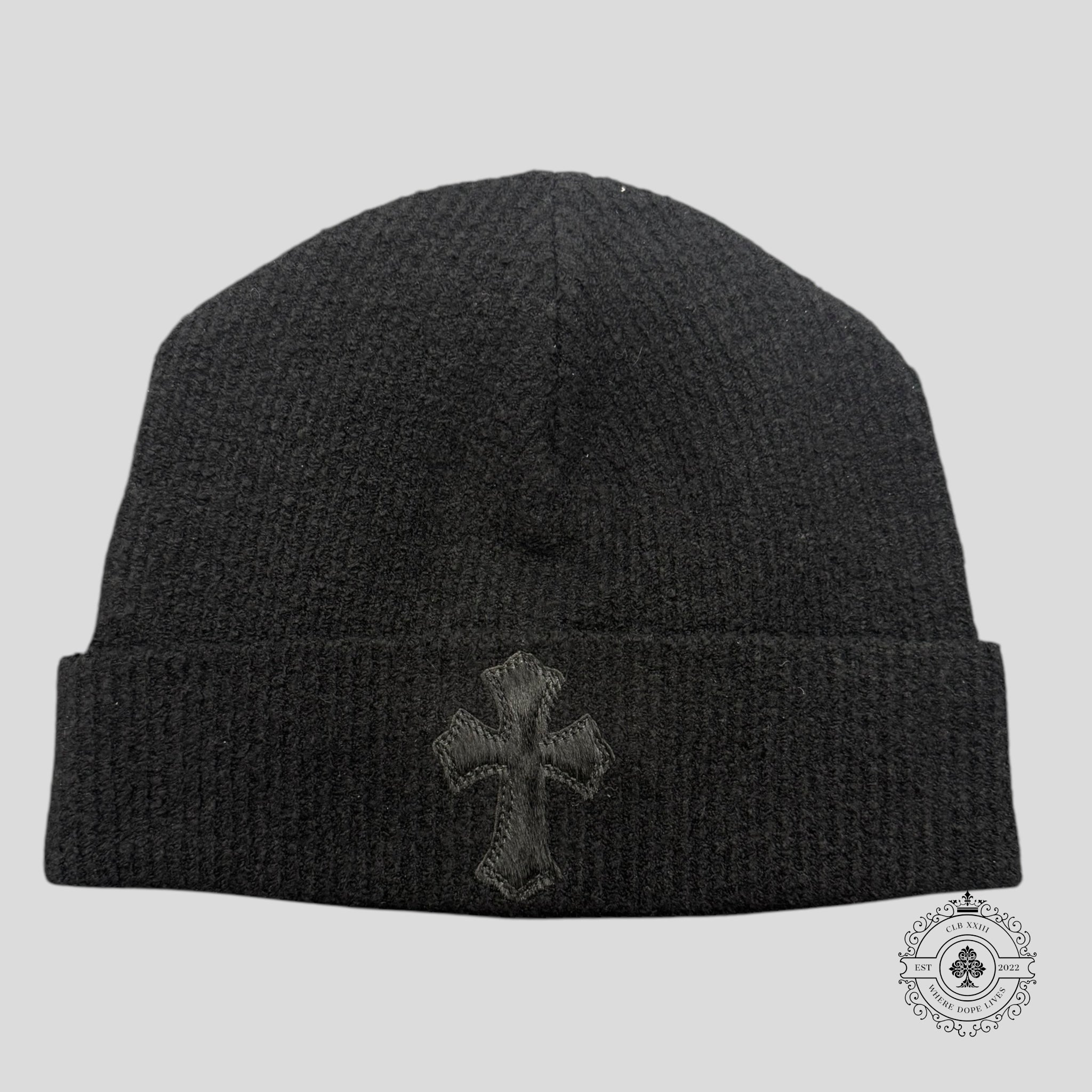 Chrome Hearts Pony Hair Cross Patch Beanie in Black