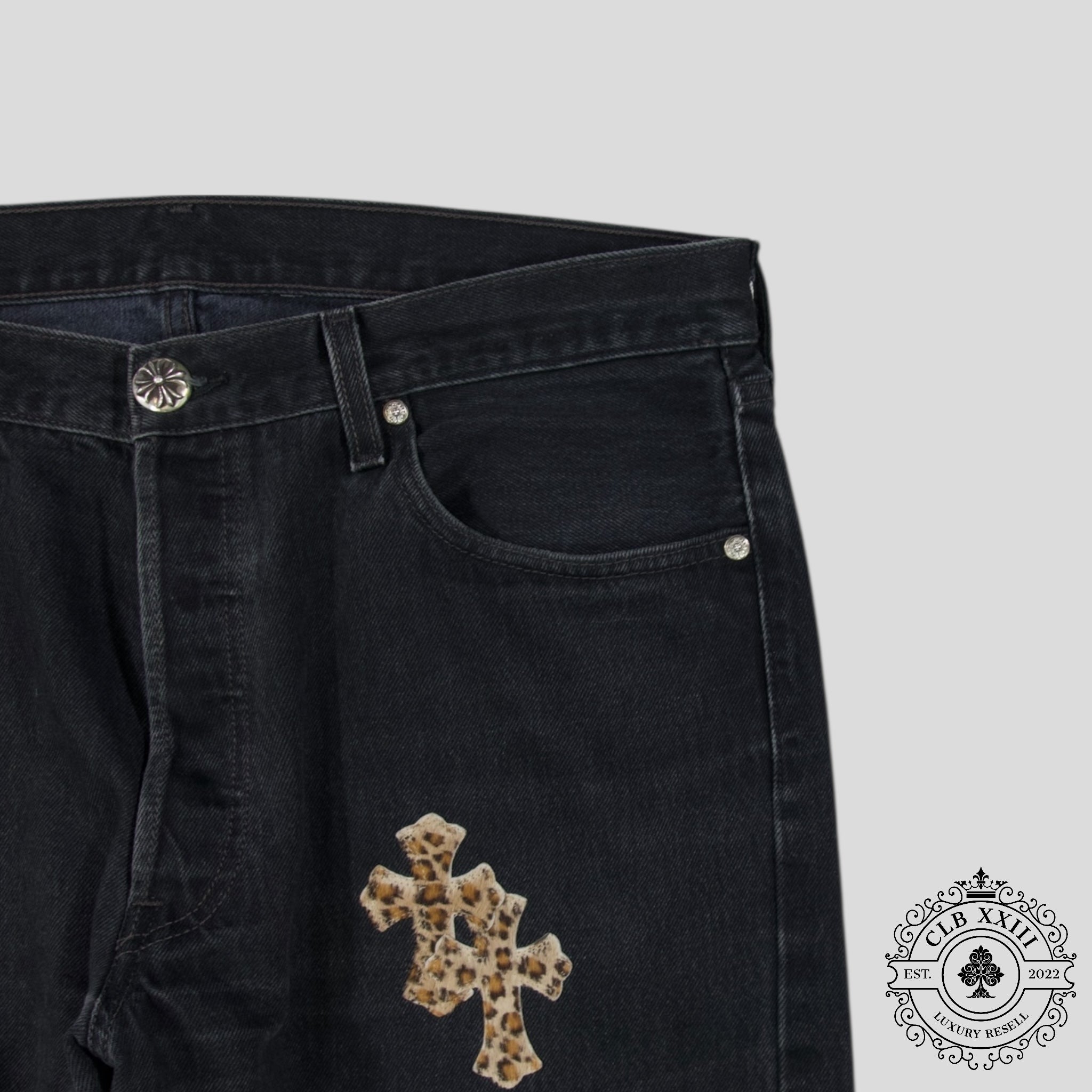 Chrome Hearts Leopard Cross Patch Jeans in Black