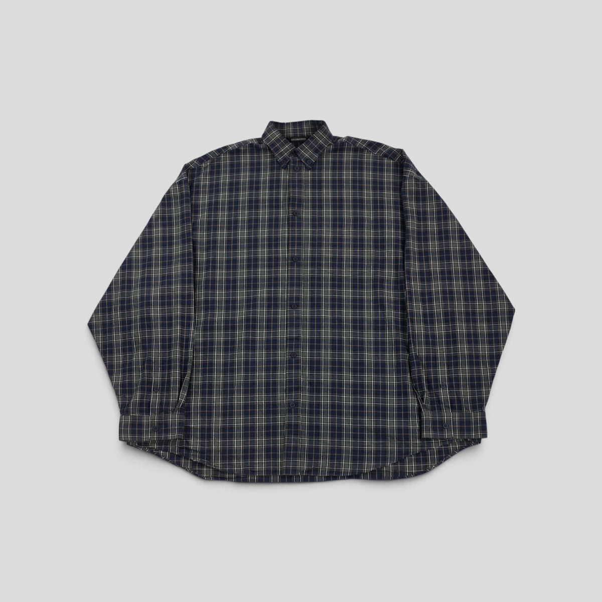 Balenciaga Oversized Cotton Flannel Button Up in Blue/Green