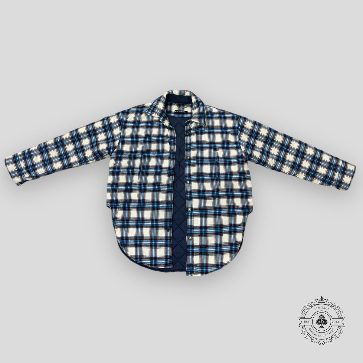 Balenciaga Padded Flannel Jacket in Blue