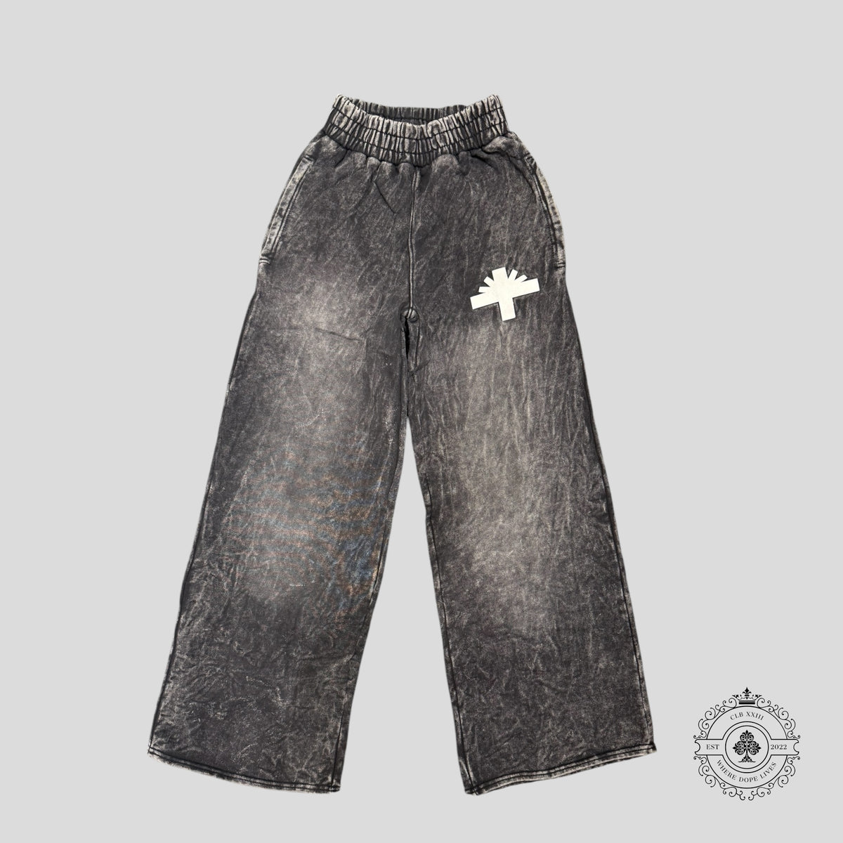 Vertabrae Wide Leg Sweatpants in Washed Black