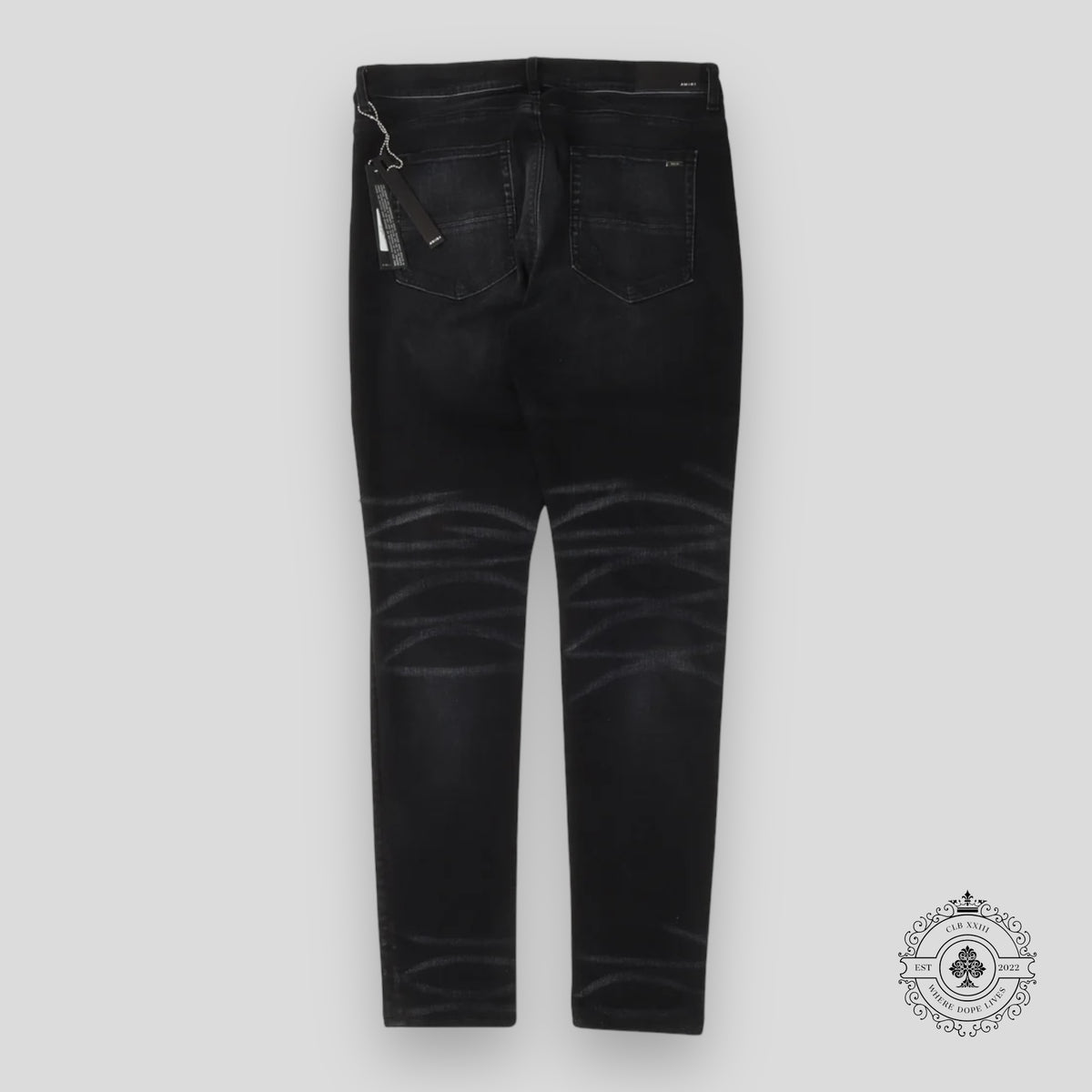 Amiri Leopard Patch Thrasher Jeans in Black