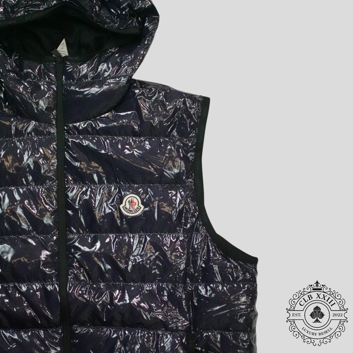 Moncler Hooded Puffer Vest in Navy Blue