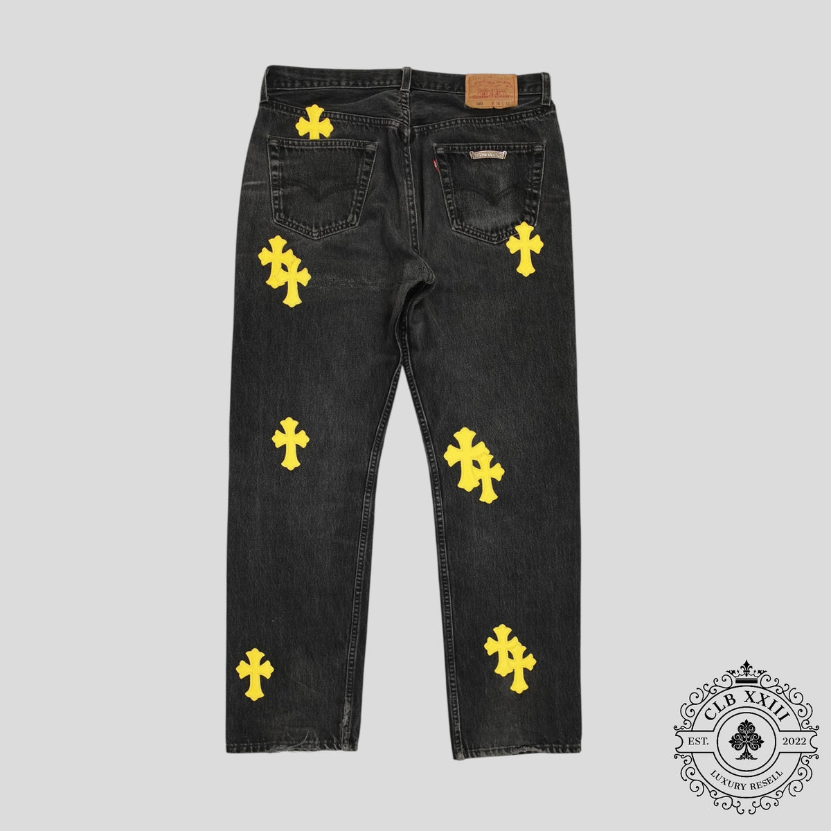 Chrome Hearts Cross Patch Jeans in Black/Yellow