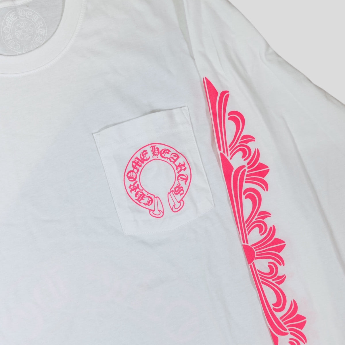 Chrome Hearts Horseshoe Logo Long Sleeve Tee in White/Pink