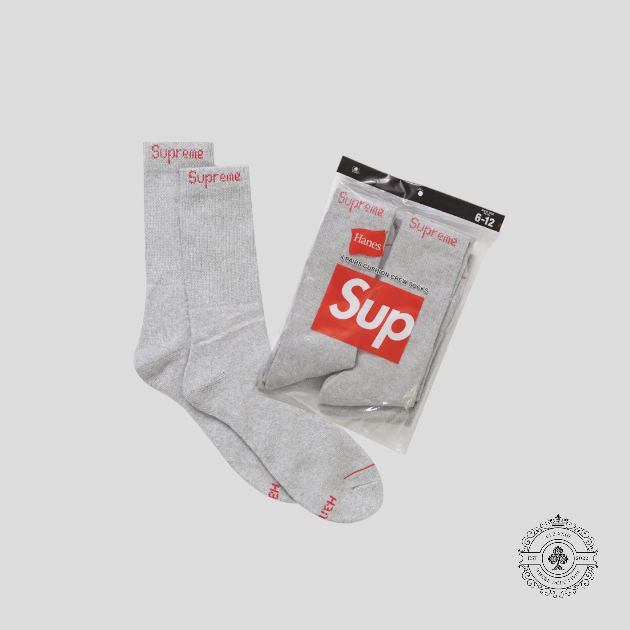 Supreme Hanes Crew Socks in Gray