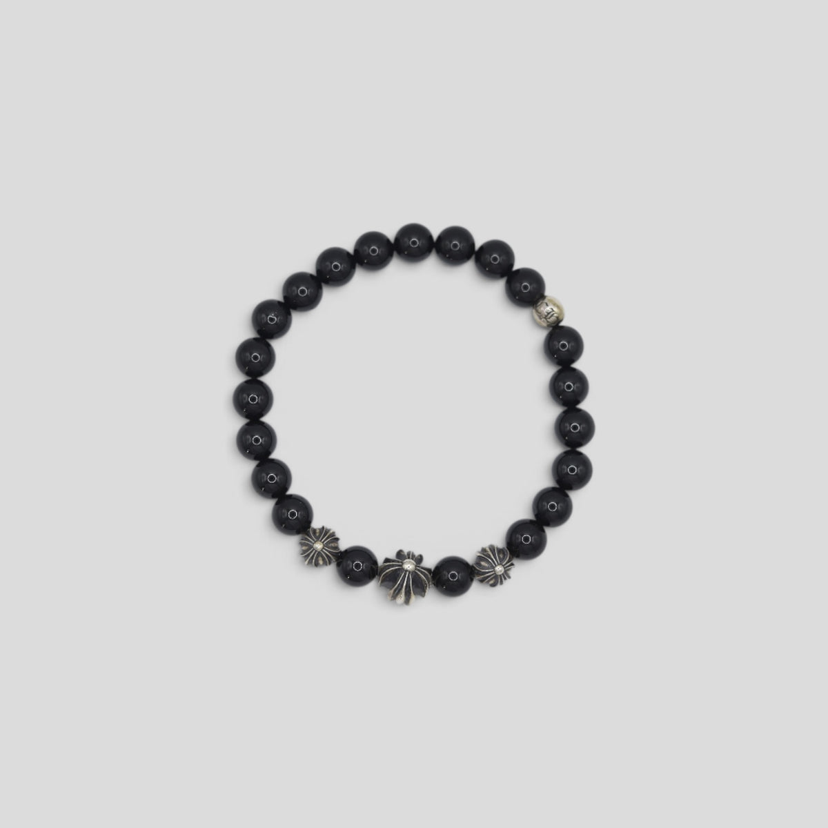Chrome Hearts 12mm Silver Cross Beaded Bracelet in Black