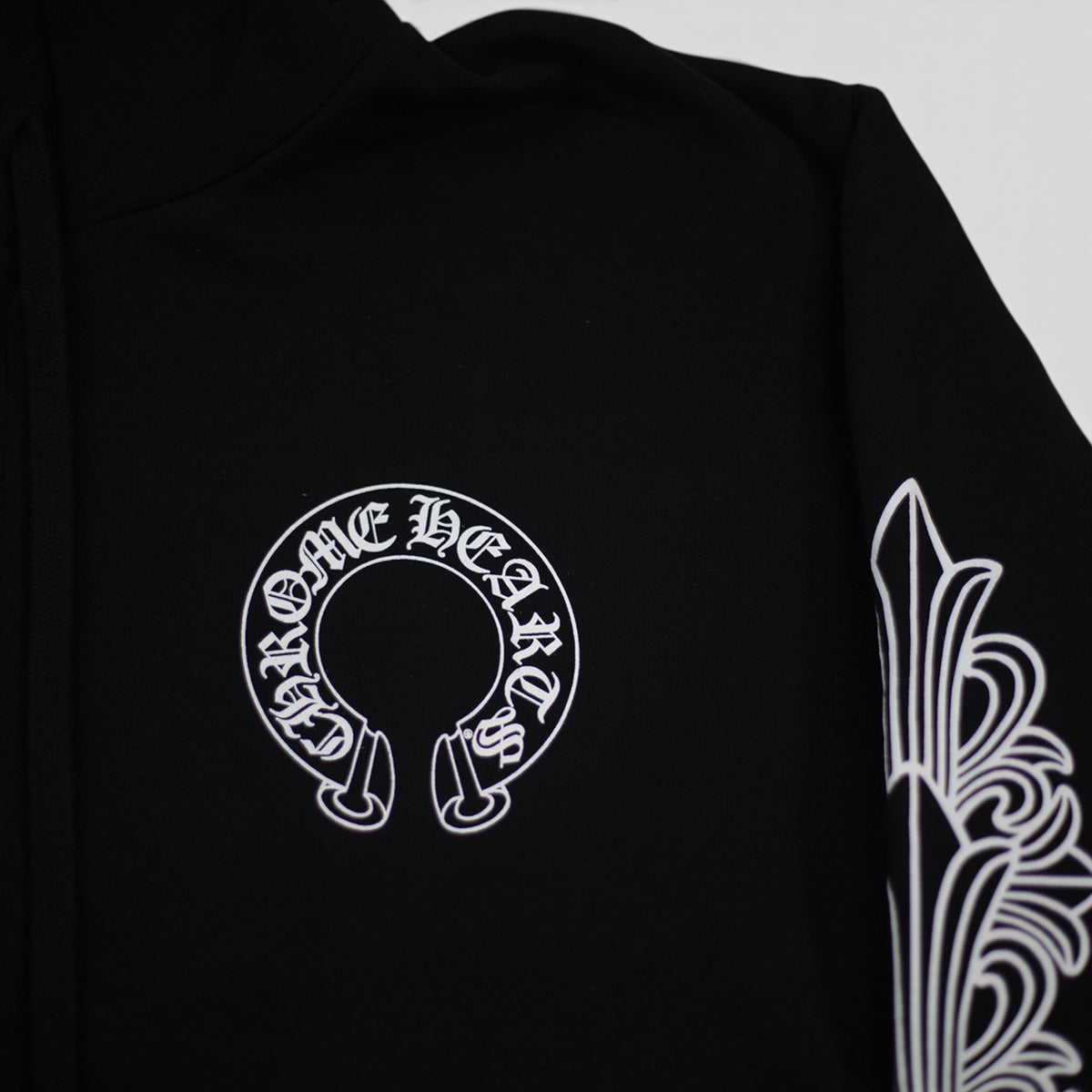 Chrome Hearts Horseshoe Logo Zip Up Hoodie in Black
