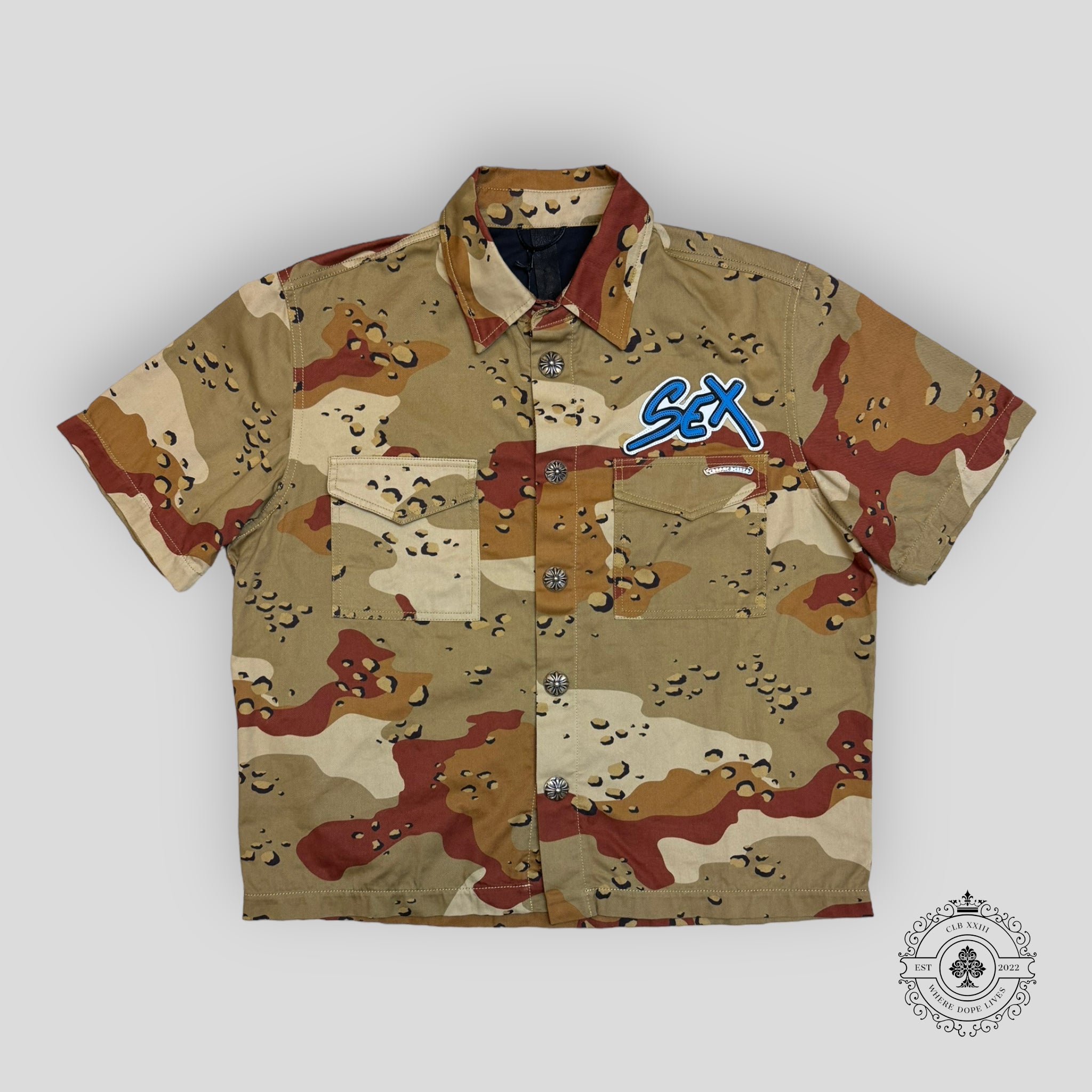 Chrome Hearts Matty Boy Sex Records Camouflage Shirt in Tan