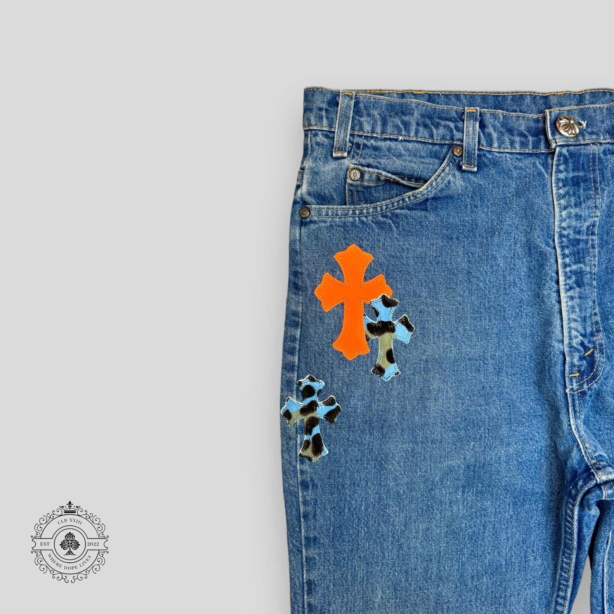 Chrome Hearts St Barth Jeans in Orange / Blue